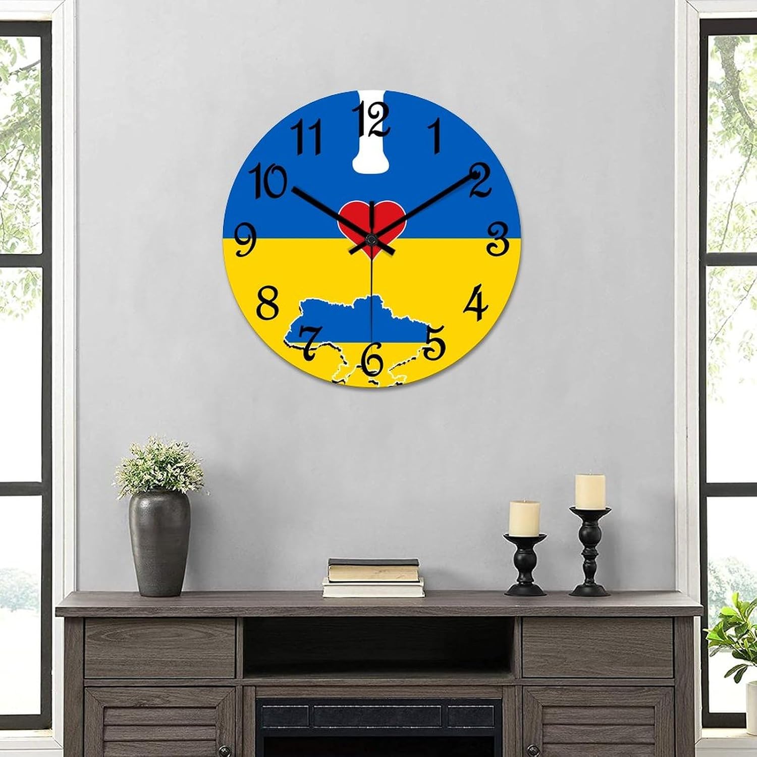 I Love My Country,Ukraine Decorative Wood Clock Ukraine Map National Flag Clocks for Wall Battery Operated Silent Clocks for Bathroom Bedroom 12x12in New Home Housewarming Gift, Style