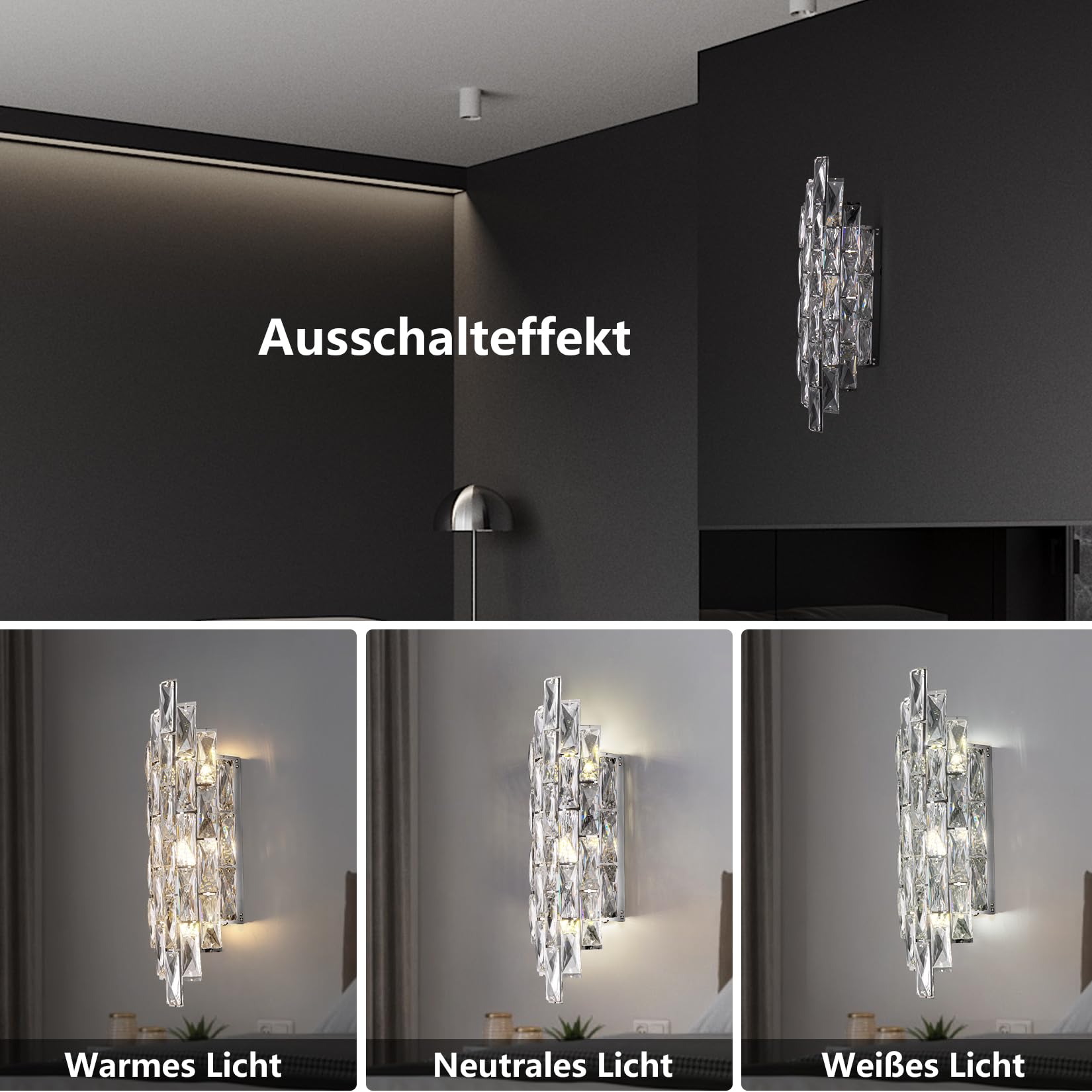 Kristall Wandleuchte Moderne Wandlampe Chrom Luxus K9 Kristall Innen Lampen für Wohnzimmer Schlafzimmer Esszimmer Badezimme Flur Treppenhaus