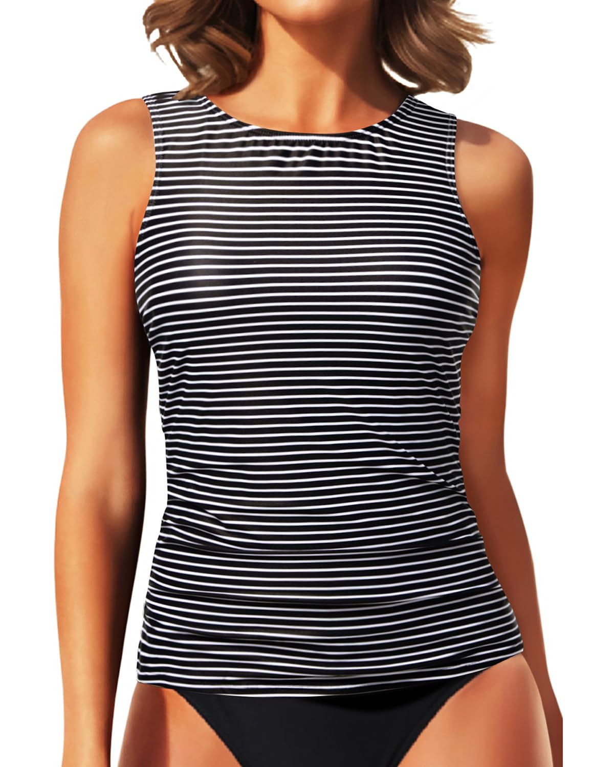 Tankini Tops for Women High Neck Swim Top Tummy Control Bathing Suit Top Modest Swim Tank Top No Bottom