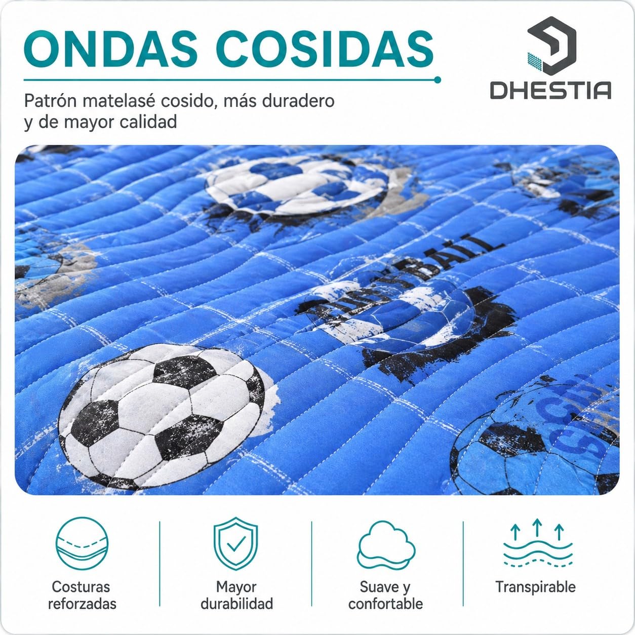 DHESTIA HOME Colcha Bouti Ajustable Cama Nido Infantil y Juvenil de Verano Fútbol Quick Color Único Talla Cama 105