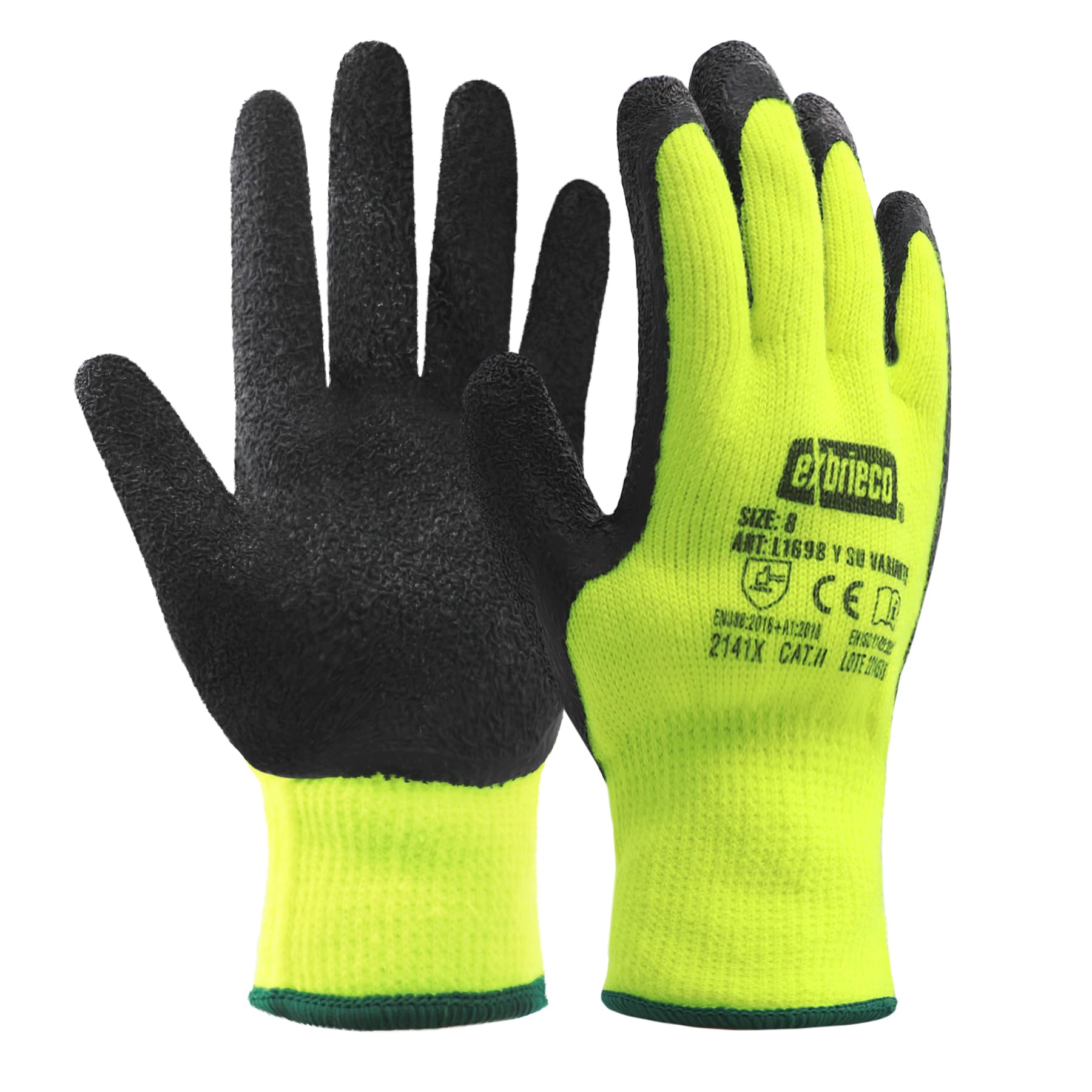 Guantes con CAT 2 de Protección Ideales para Fontanería, Mecánica, Almacén, Manejo de Cajas, Guantes de trabajo Antideslizantes en Poliéster y Látex, Duraderos, Cómodos y Ligeros.