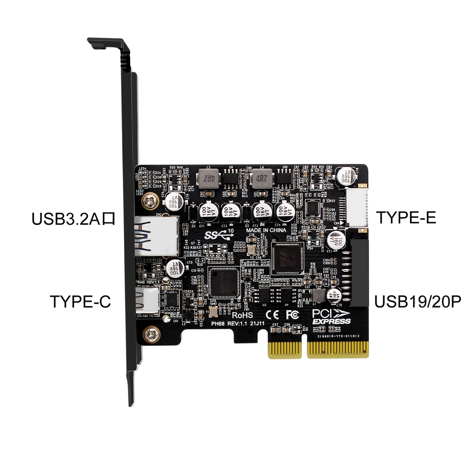 WANGCL Tarjeta PCI USB C PCIE 3.2 Con Puerto USB 3.2 + Tipo C + Frontal E + 19/20PIN Para Adaptador de Montaje en Panel Frontal