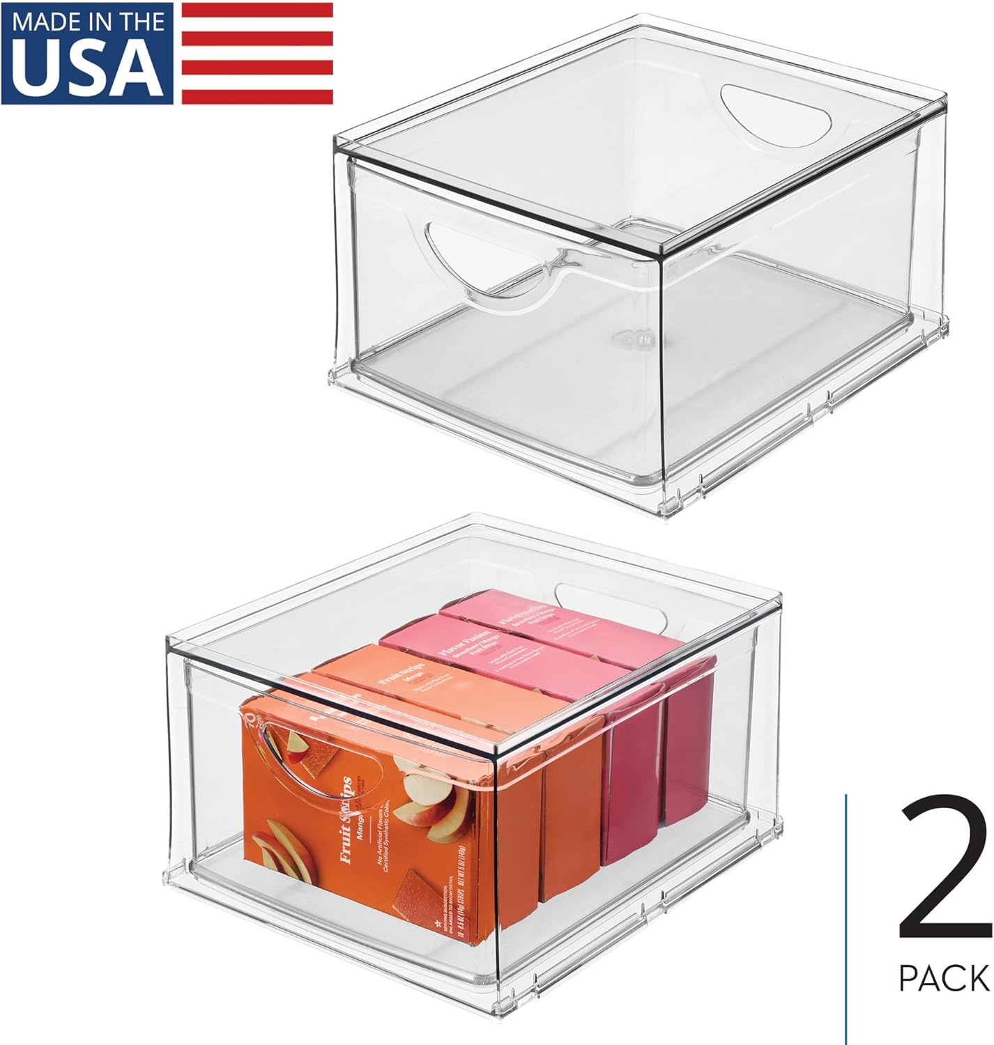 iDesign Stackable Storage Drawer for Fridge, Pantry, or Under Sinks, Set of 2, Clear, Made in USA