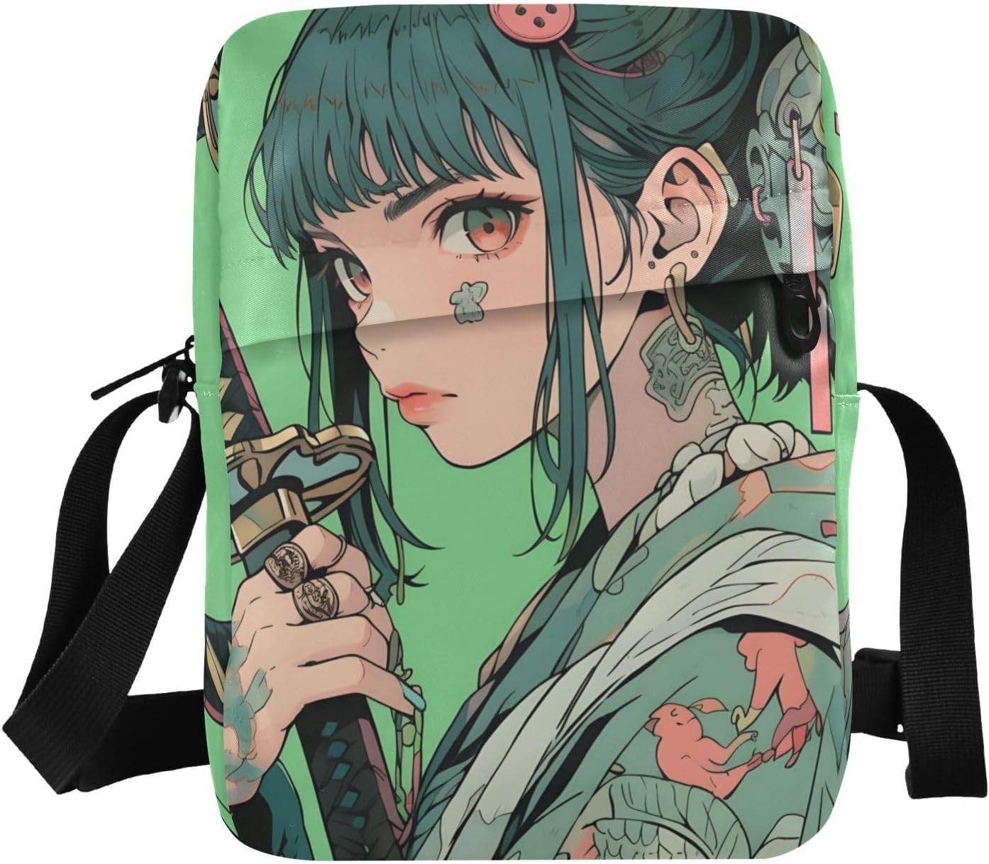 Crossbody Bag Purse Japanese Samurai Anime Print for Women Men, Small Shoulder Pouch with Adjustable Strap 6.6×2.5×9.4 IN