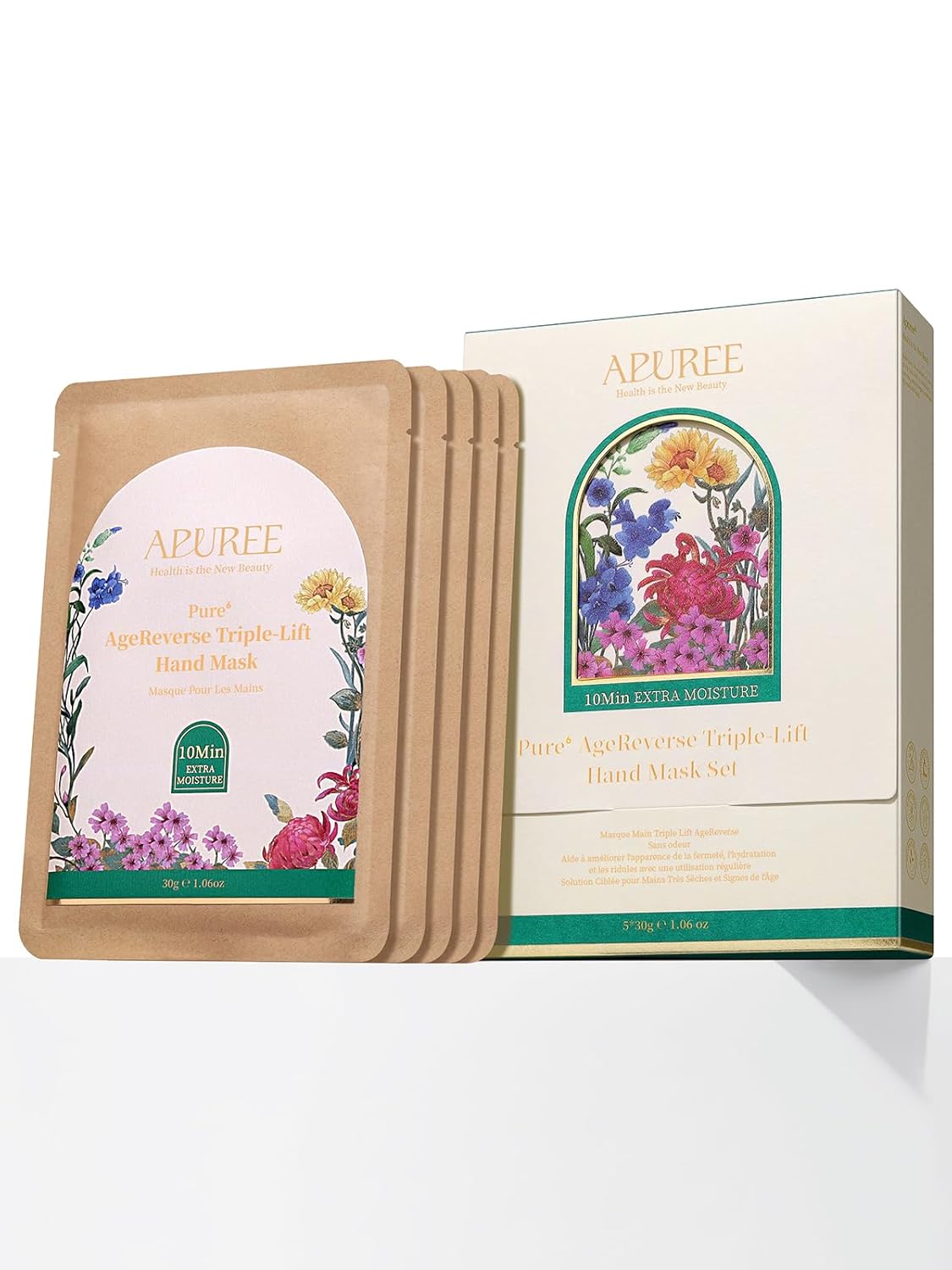 APUREE Anti Aging Hand Mask Gloves: 10-Minute Repair& Extra Moisture (5 * 30g)| for Severely Dry & Cracked Hands | Luxury Home SPA & 7 Peptides Collagen| All Skin Types| Vegan & Cruelty Free