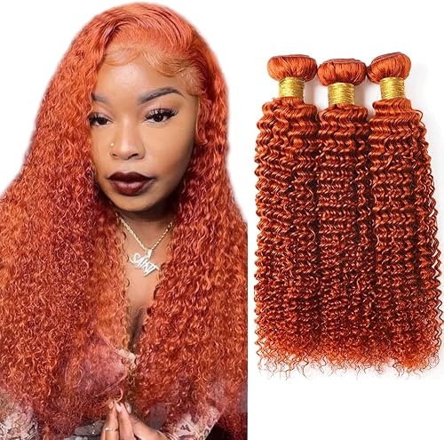 Color 350 Bundle Orange Kinky Curly Human Hair Bundles Ginger Orange 3 Bundles 1