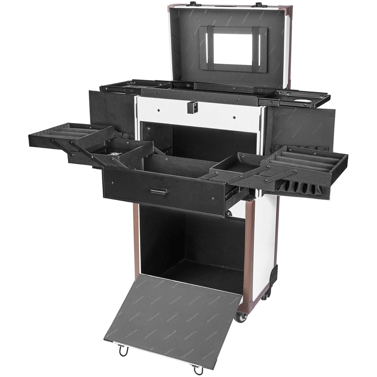 SHANY REBEL Series – Pro Makeup Artists Multifunction Cosmetics Trolley Train Case – Large - White Collar