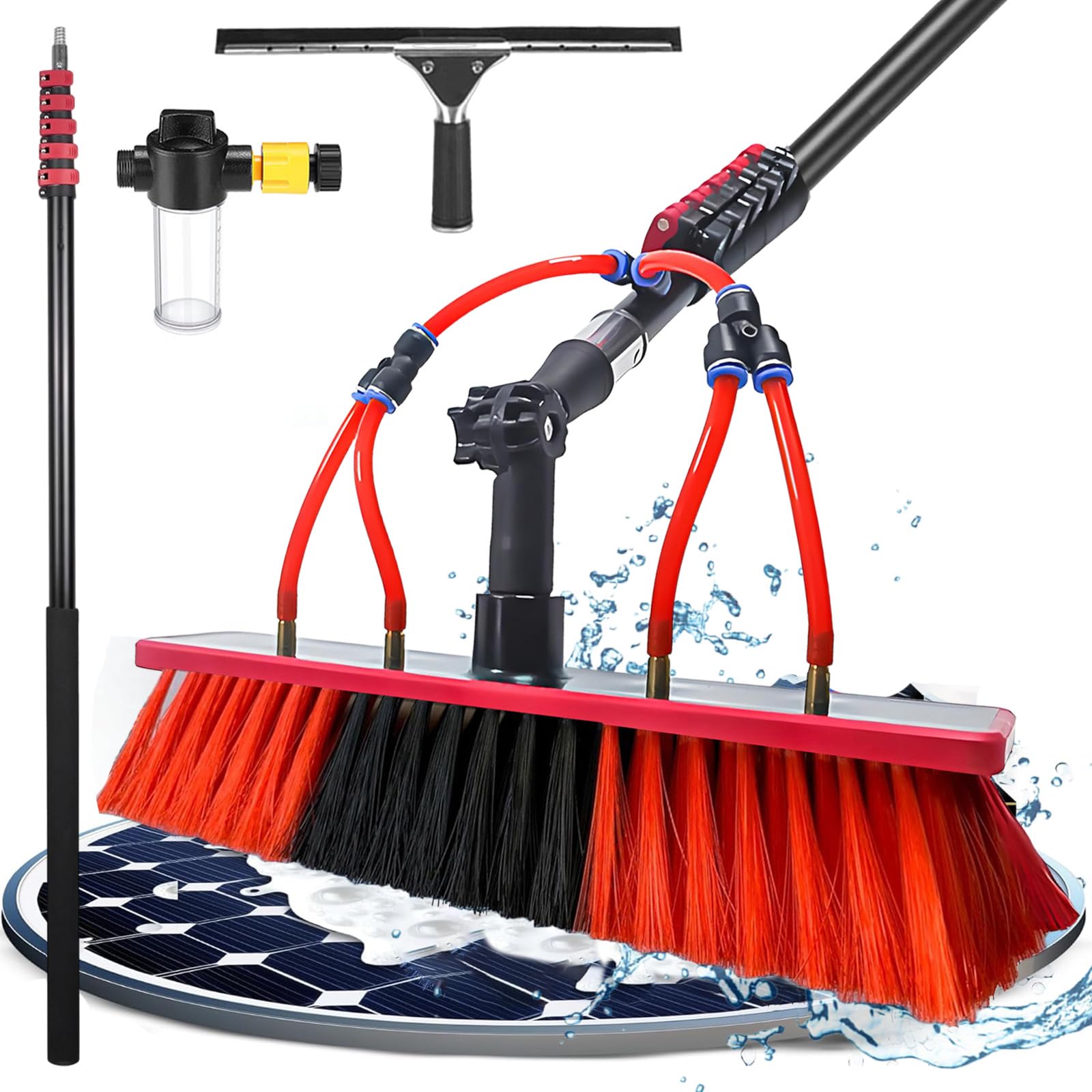 LMMIAOZ Window Cleaning Brush with Squeegee, 3.6-10.8 m Extandable Telescopic, Cleaner for Solar Panels, Water Fed Window Cleaning Pole, Soap Dispenser, for Conservatory, Roof, C