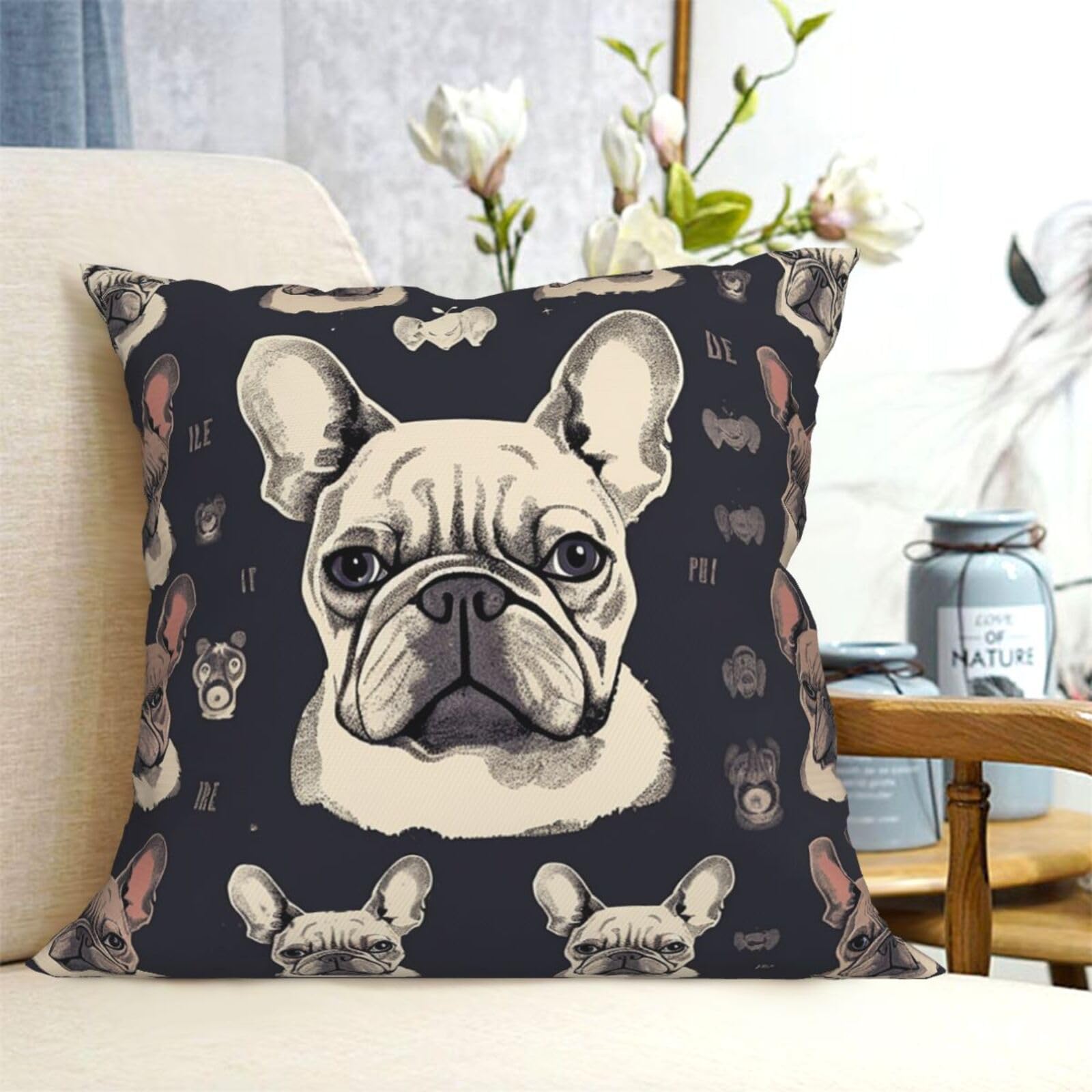 Fodpand Black Decorative Throw Pillow Covers 20"X20" I Love French Bulldog Cushion Cases Square Modern Farmhouse Pillow Cases Soft Cozy Cushion Covers For Couch Sofa Bedroom Home Decor Pillowcase