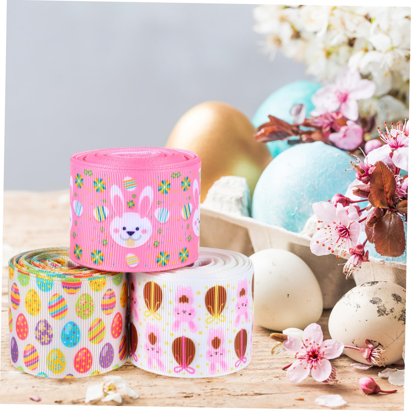Operitacx 9rollen Polyesterband Mit Buntem Osterhasen-design Geschenkband Für Ostern Bastelprojekte Und Dekoration Breit