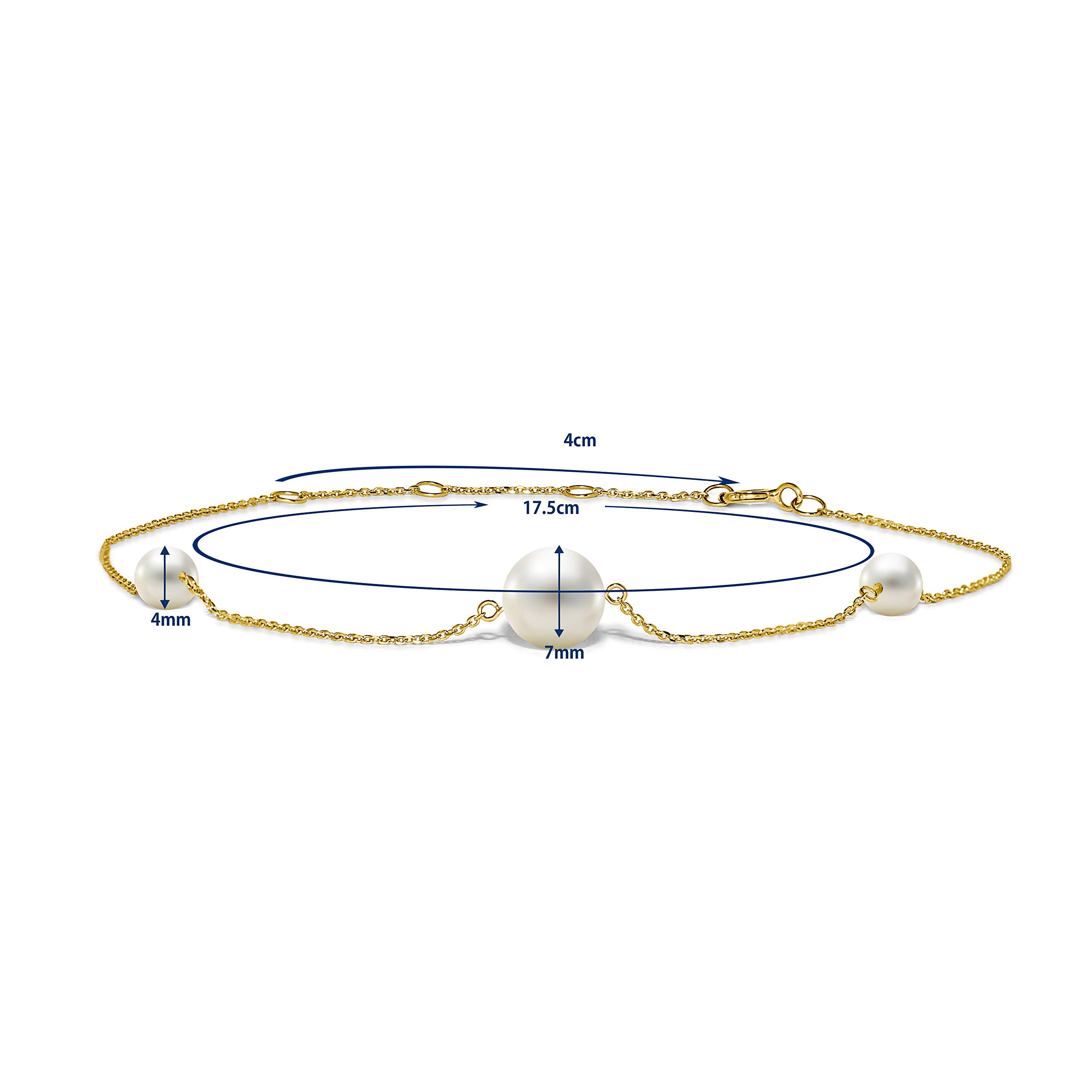 MIORE Damen Armband | echtes 14 Karat (585) Gelbgold | Perlen Armband mit 3 weiße runde Süßwasserperlen | hautfreundlicher Damenschmuck Gold | Länge 21,5 cm | nachhaltiger, handgemachter Damen Schmuck