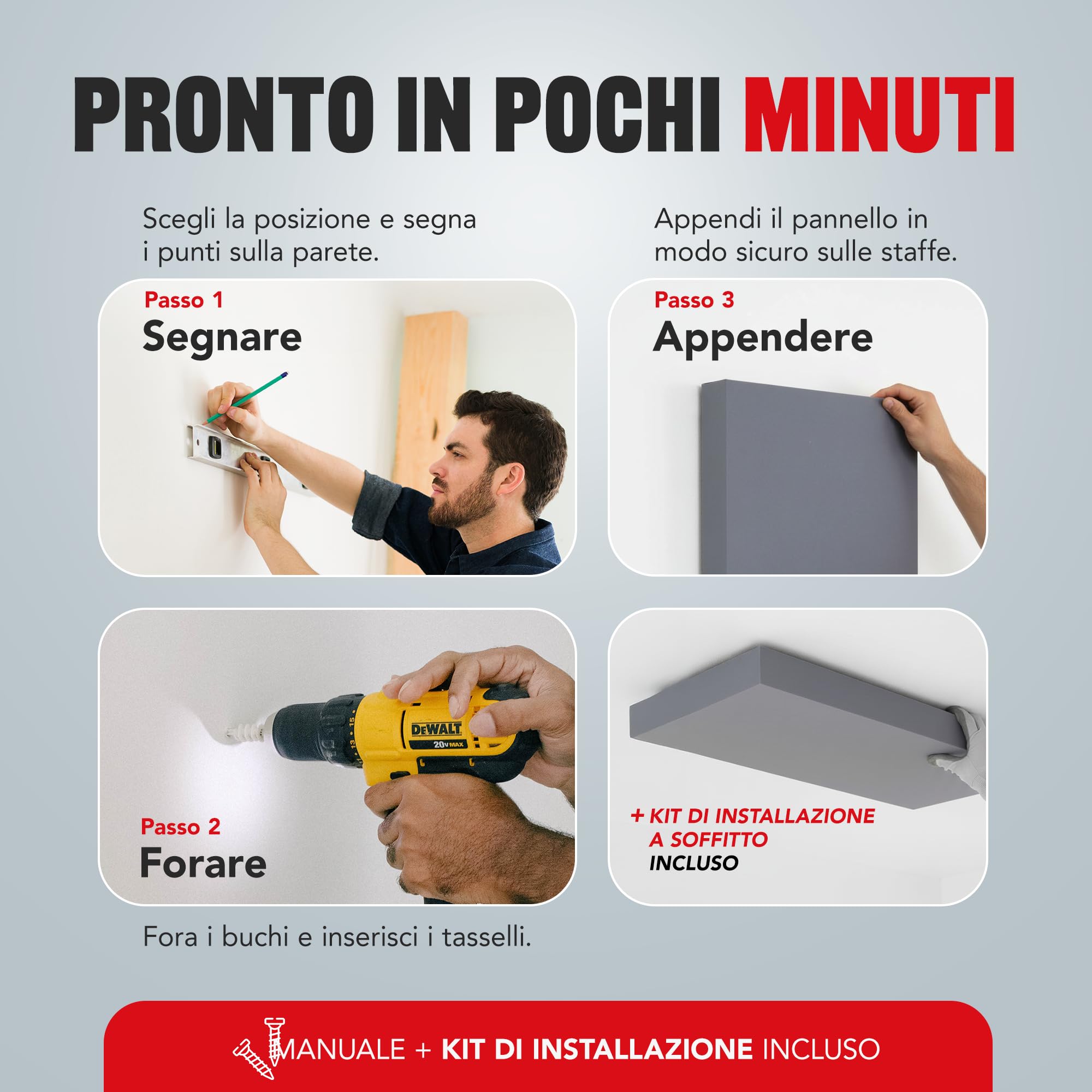 Addictive Sound pannello fonoassorbente da parete Standard, qualità studio con lana acustica, Classe A, prodotto nell’UE, kit muro/soffitto, pannello murale decorativo, 100x50x11 cm, 7 kg, Graphite
