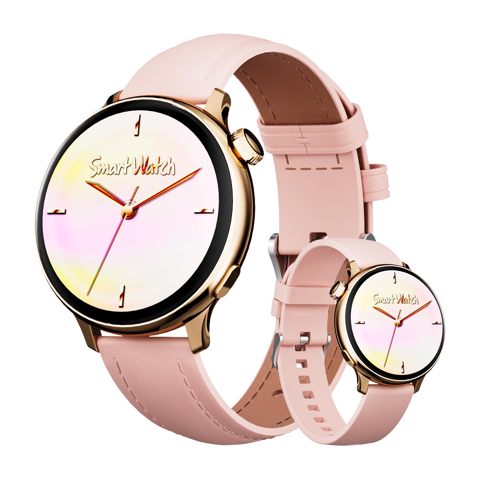 OKYUK Smartwatch Damen mit Telefonfunktion, 1.27" HD Voll Touch Screen, Fitnessuhr Damen mit 24h Herzfrequenz, SpO2-Tracking und Schlafüberwachung, 90+ Sportmodi, Kompatibel mit Android IOS (Gold)