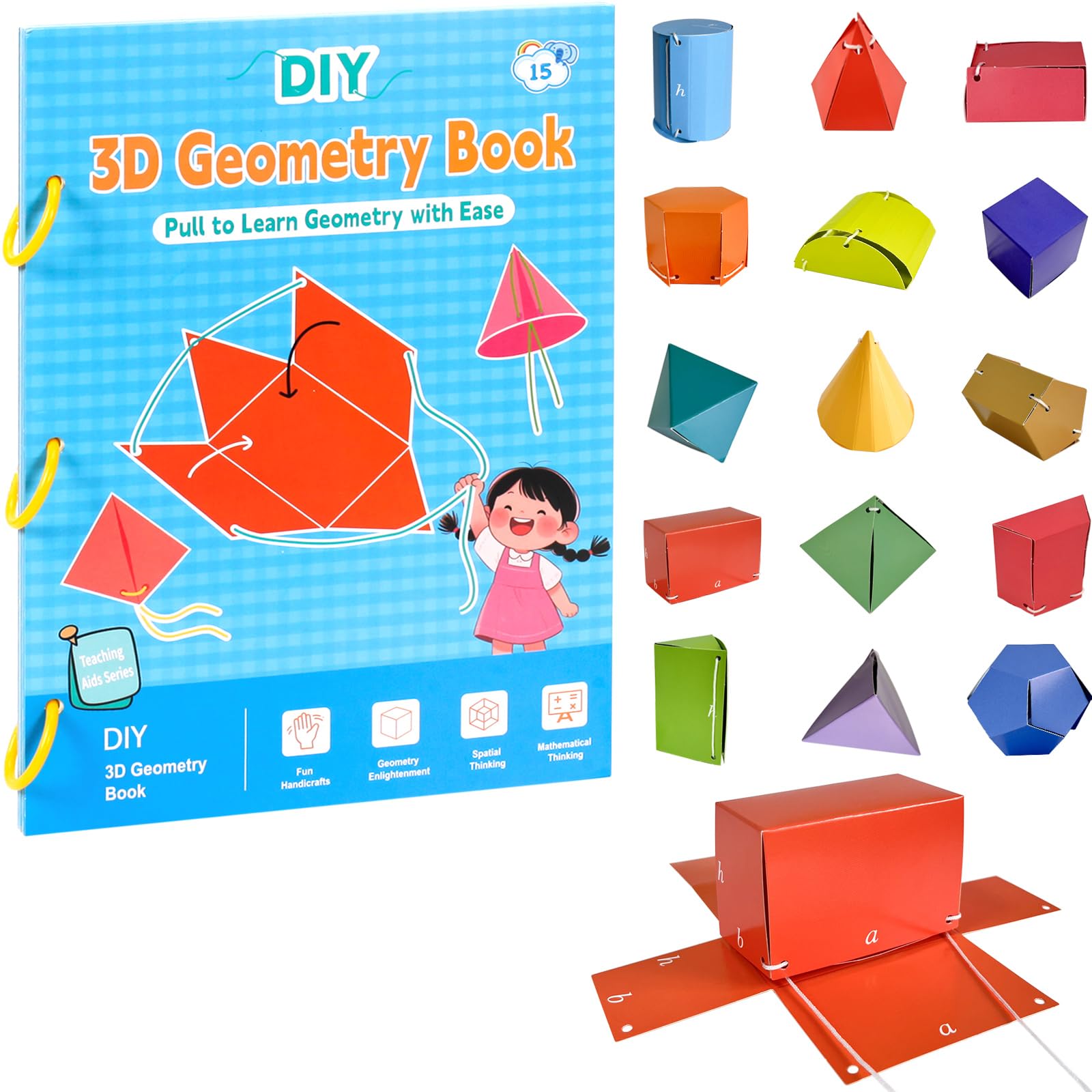 Książka do nauki geometrii 3D z plecioną liną, interaktywne narzędzie do nauczania matematyki dla początkujących w geometrii, formuły objętościowe i powierzchniowe (15