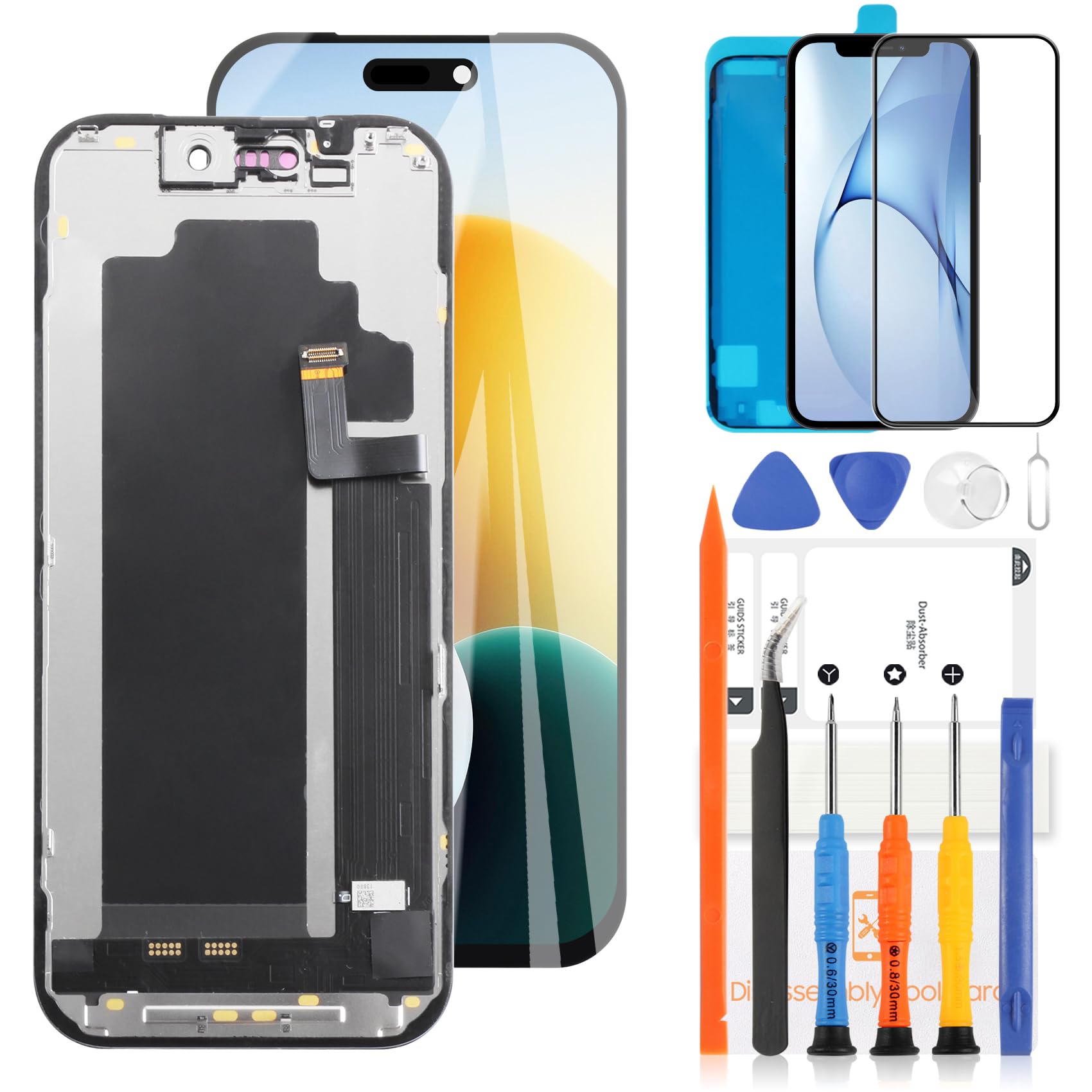 LADYSON Incell ekran LCD do iPhone'a 17 Pro, zamiennik ekranu 6,3 cala, część naprawcza LCD z obsługą Face ID do A3256/A3523/A3522/A3524, czarny