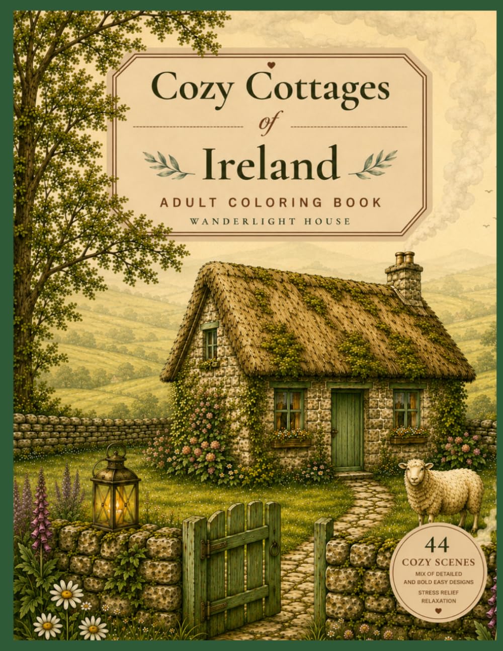 Cozy Cottages of Ireland: An Adult Coloring Book of Charming Irish Cottages, Cottage Gardens, Coastal Villages, and Peaceful Countryside Scenes