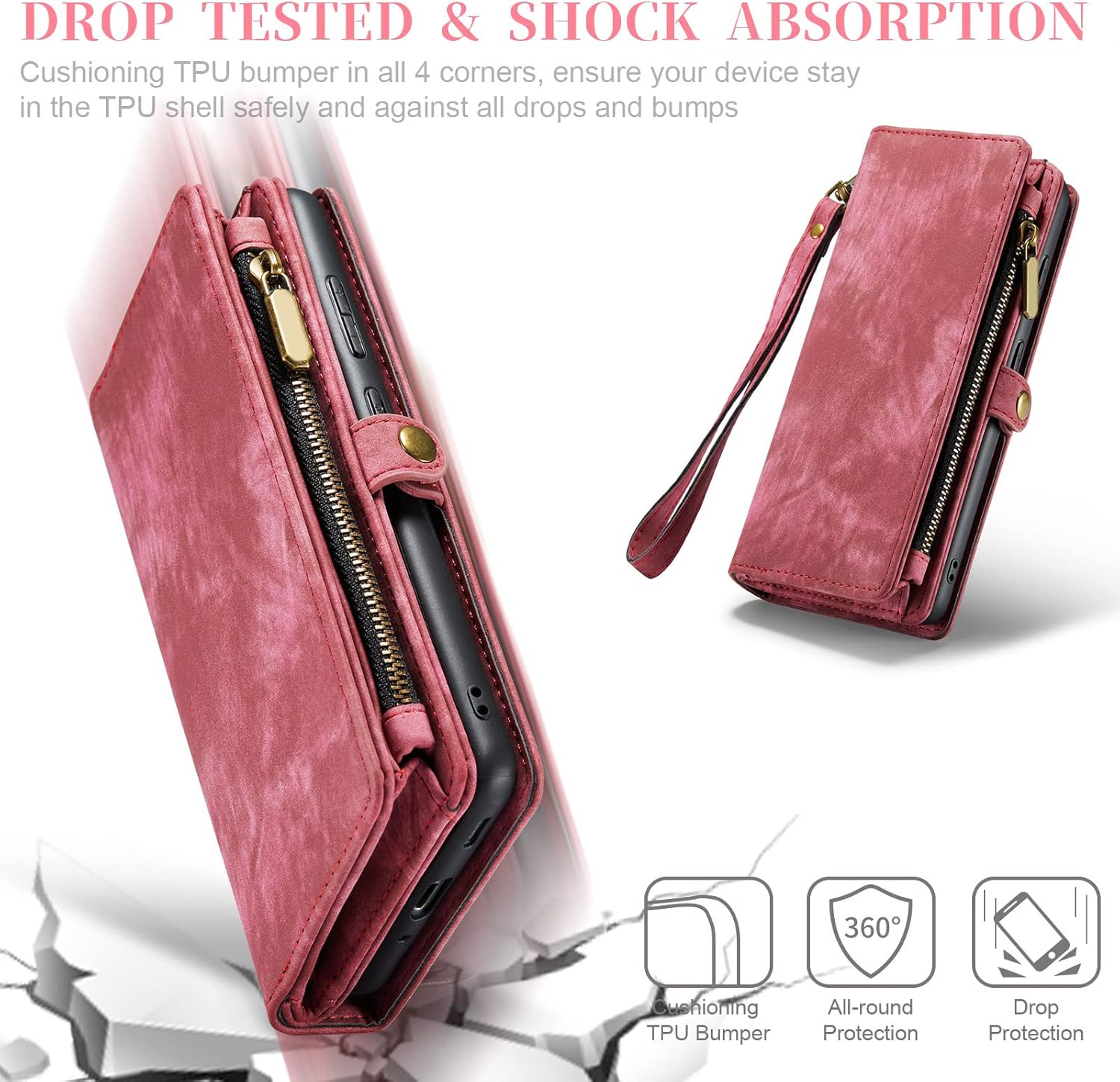 Asuwish Phone Case for Samsung Galaxy S20 Glaxay S 20 5G UW 6.2 inch Zipper Wallet Detachable Cover with Tempered Glass Screen Protector and Leather Flip Card Holder Cell Gaxaly 20S G5 Women Men Red