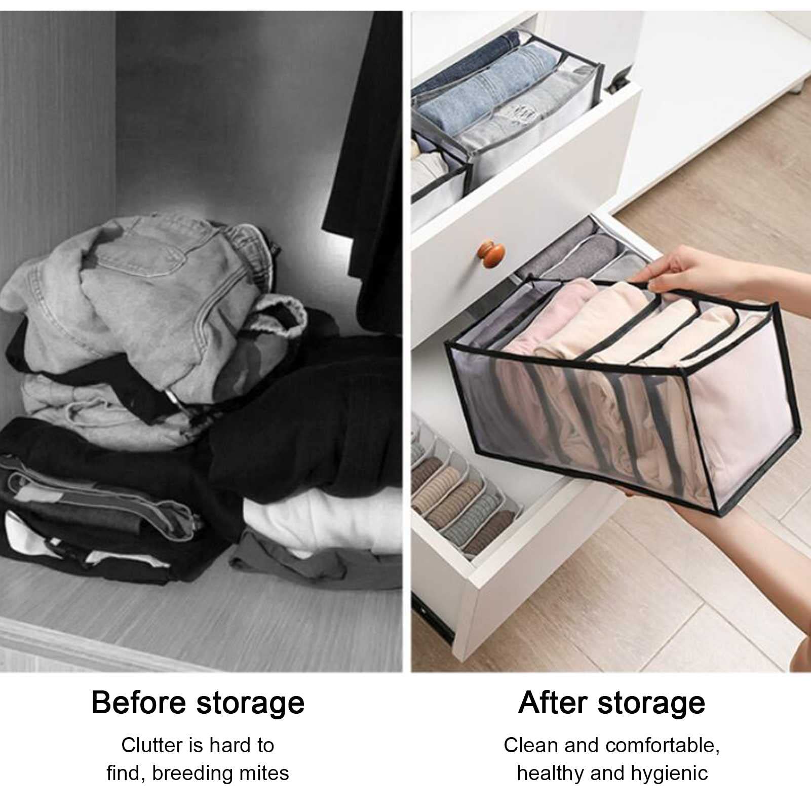 Organizador de armarios, Organizador de cajones Plegables de Malla de 7 Compartimentos, fácil de Limpiar, for Jeans, Leggings, Ropa Interior, Calcetines, Camisetas (4 Piezas)