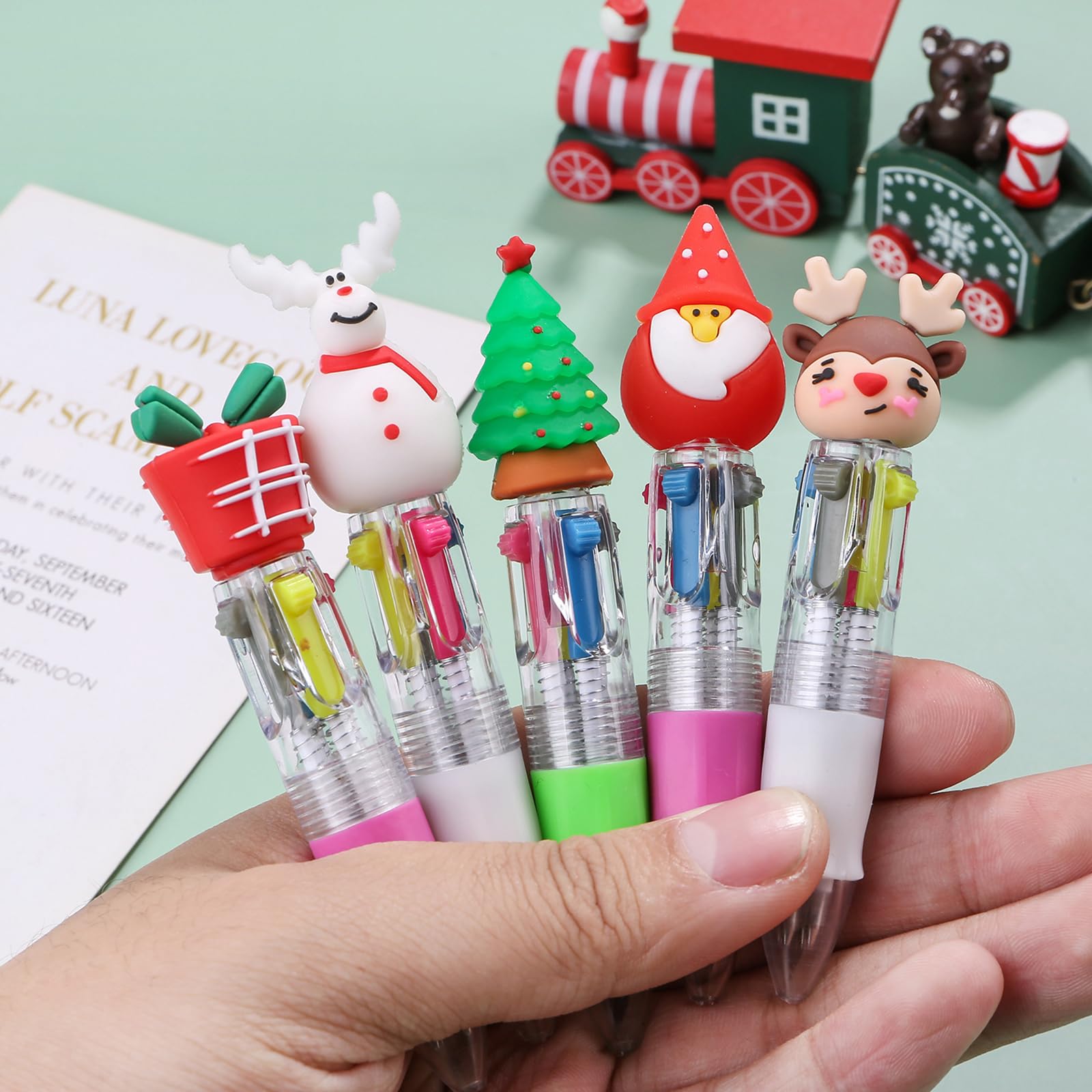 3 4Pcs Christmas Ballpoint Pen Multicolor Pen 4 Color-in-1 Retractable Ballpoint Pen for Kid Reward Multicolor Pens for — view 7