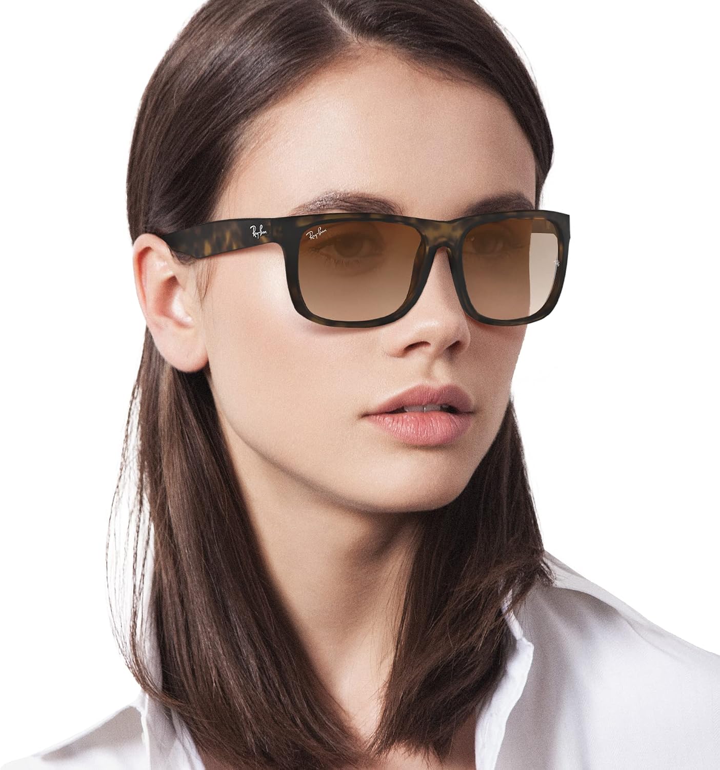 Ray-Ban RB4165 Justin Rectangular Sunglasses, Rubber Light Havana