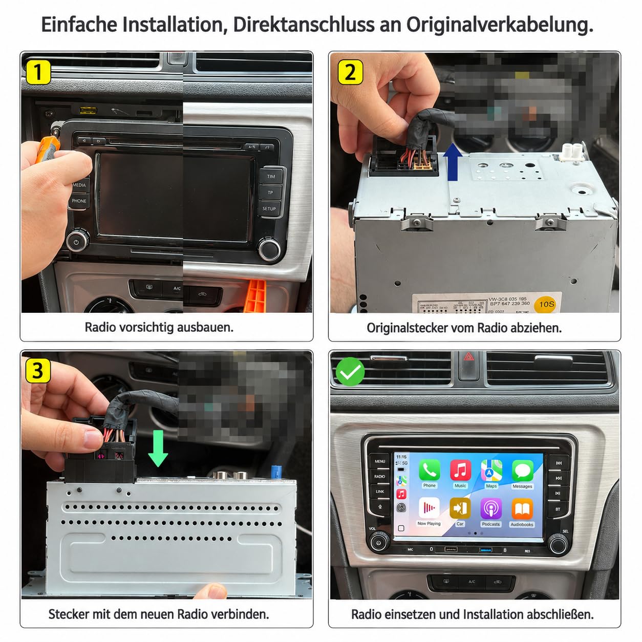 Spezialanschluss-Autoradio für VW Golf 5, 6, T5, Polo 6R, Passat mit Linux-System | Kabelloses CarPlay/Android Auto/Bluetooth/FM/AM/RDS/USB HiFi 100W