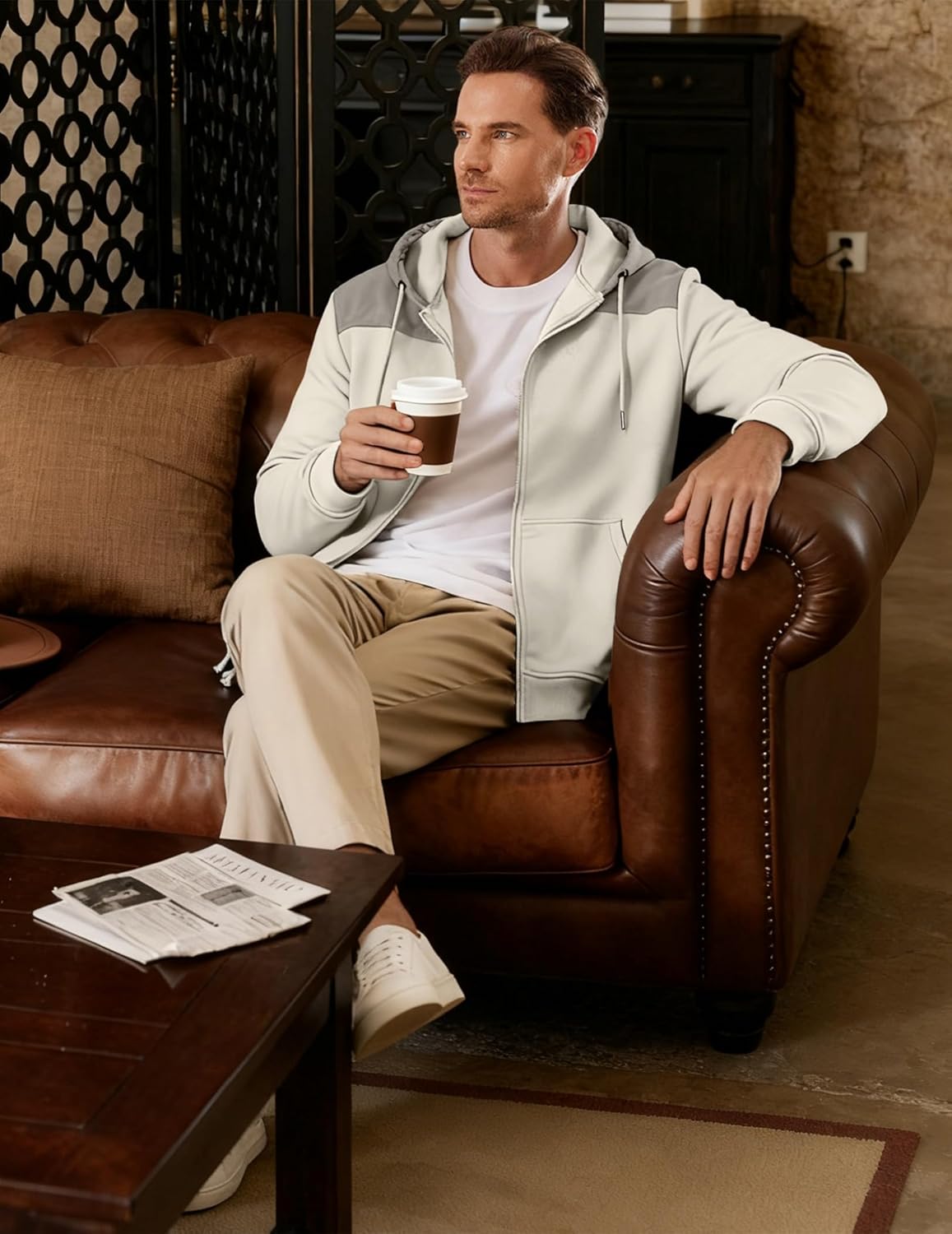 JMIERR Men Hoodie Zip Up Casual Drawstring Hooded Jacket with Pockets Workout Hiking Sweatshirt - Image 3