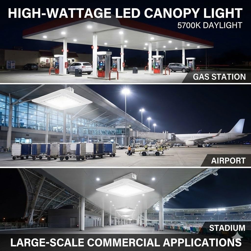 240W LED Canopy Light, 33,600LM 5700K, Surface Mount Gas Station Ceiling Light, IP65 Waterproof, 100-277V DLC & UL Listed, 1000W HID/HPS Equiv. for Airports and Large Parking Lot, Factory