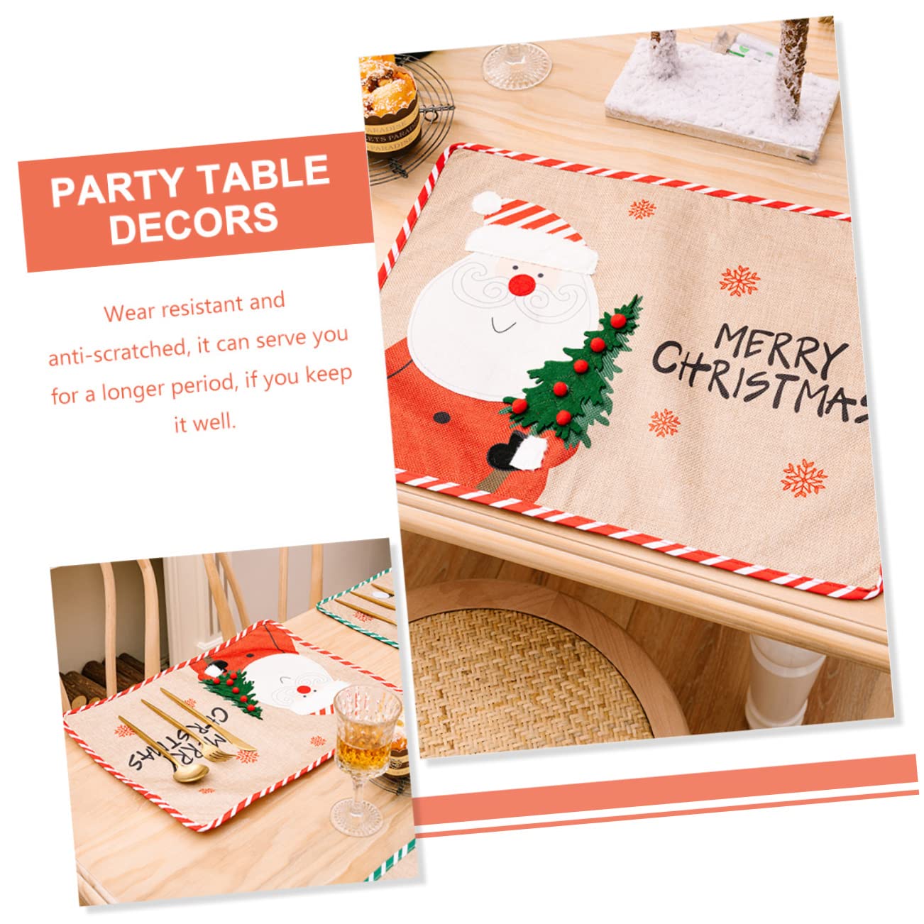 4 Piezas Decoración navideña manteles de Navidad manteles de Rayas Christmas Tablecloth Christmas Table Runner Posavasos navideños cojín de Copa de Fiesta Mantel de Rayas Tela Rojo TOPBATHY