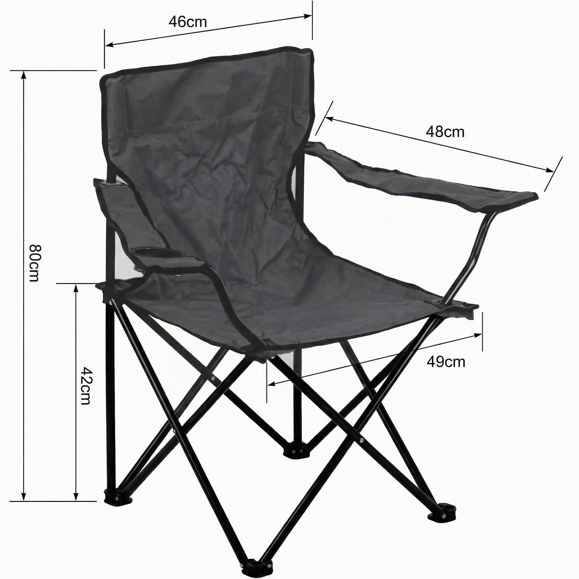 Silla Plegable Camping Silla Pesca Playa Acampada Exterior con reposabrazos portavasos de Malla blosa Lateral Resistente 50x50x80cm (Negro, Set de 4)