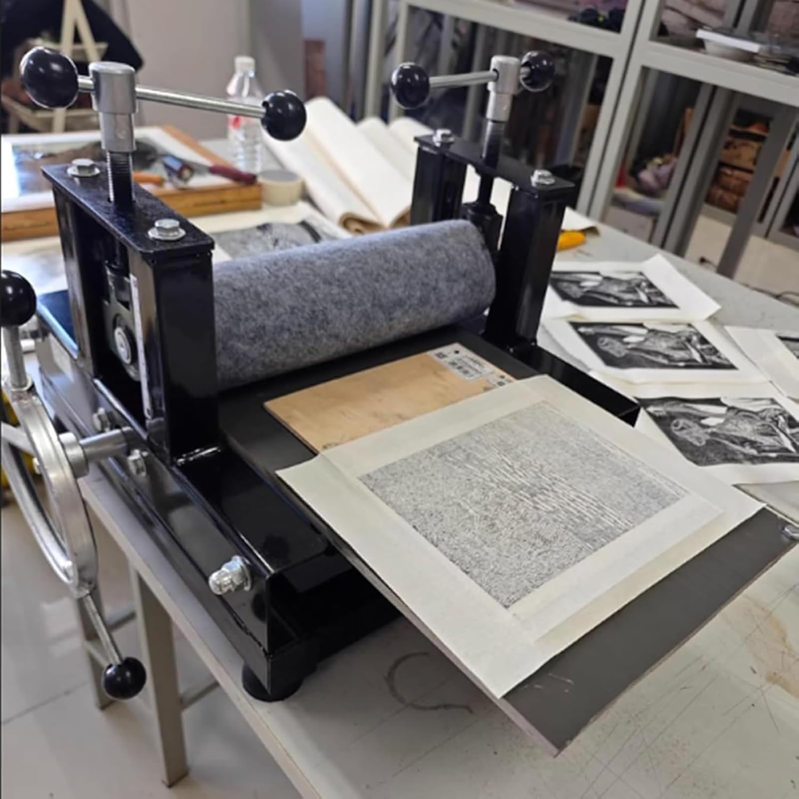Prensa de impresión de grabado de escritorio, máquina de frotamiento manual con manivela, tamaño de impresión A3, para suministros de impresión tipográfica y huecograbado