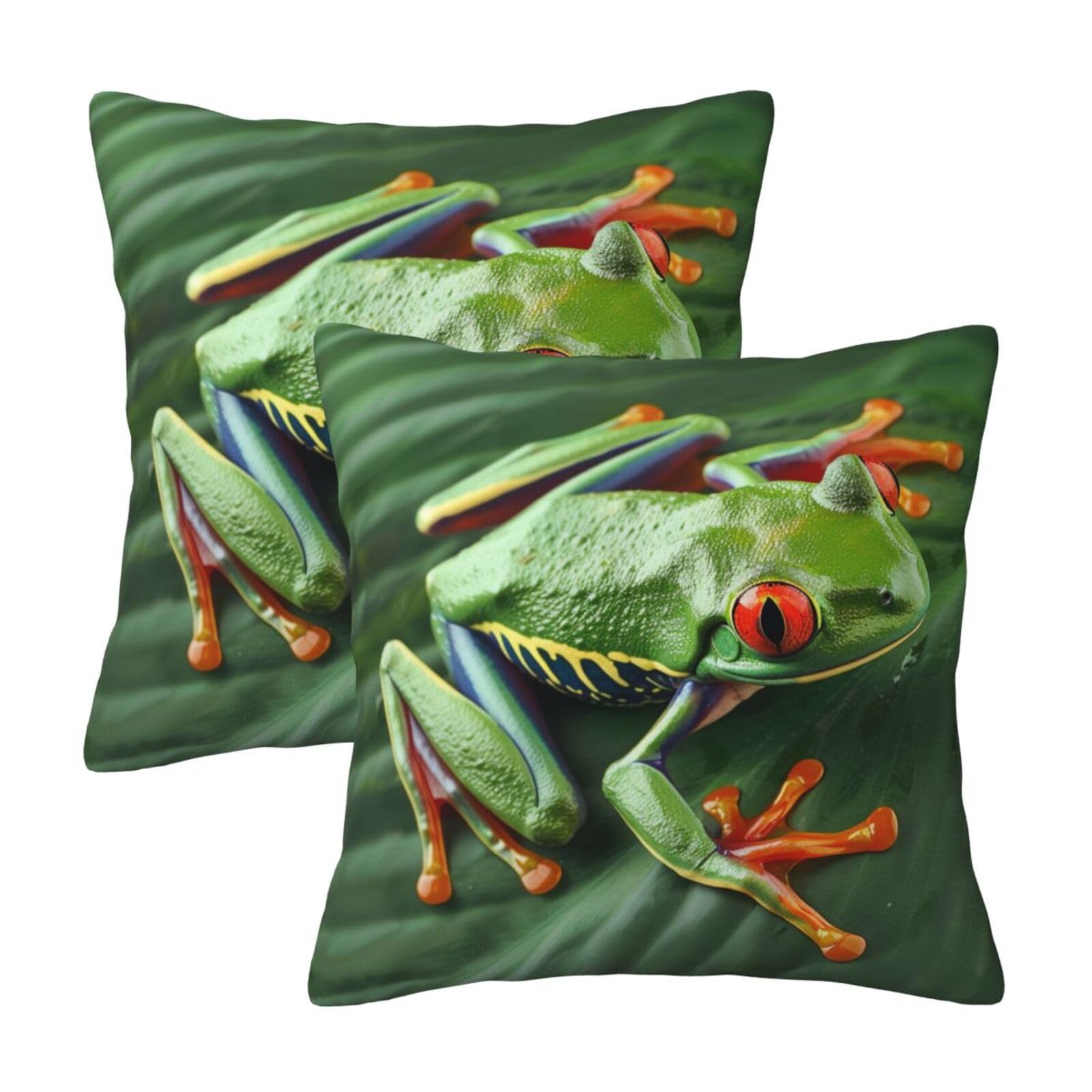 Animal Frog on the Leaves Throw Pillow Cases 2 Pack Square Pillowcases Soft Pillow Protectors for Couch Livingroom Sofa Bed Office Car,30x30 CM