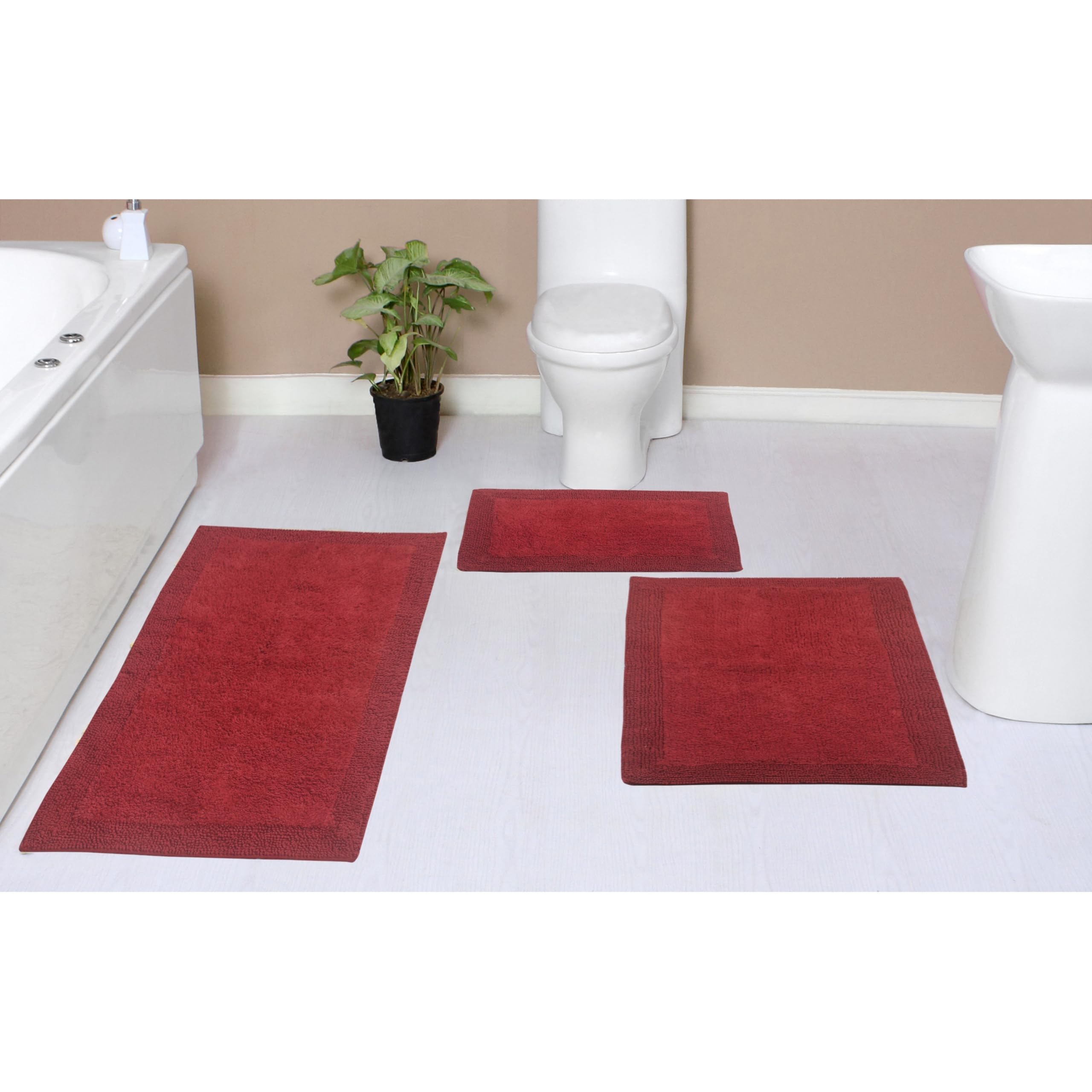 Home Weavers Luxury Collection - Juego de alfombras de baño 100 % de algodón reversibles, lavables, extra suaves y absorbentes, juego de alfombrillas de baño, antideslizantes, juego de 3 piezas con