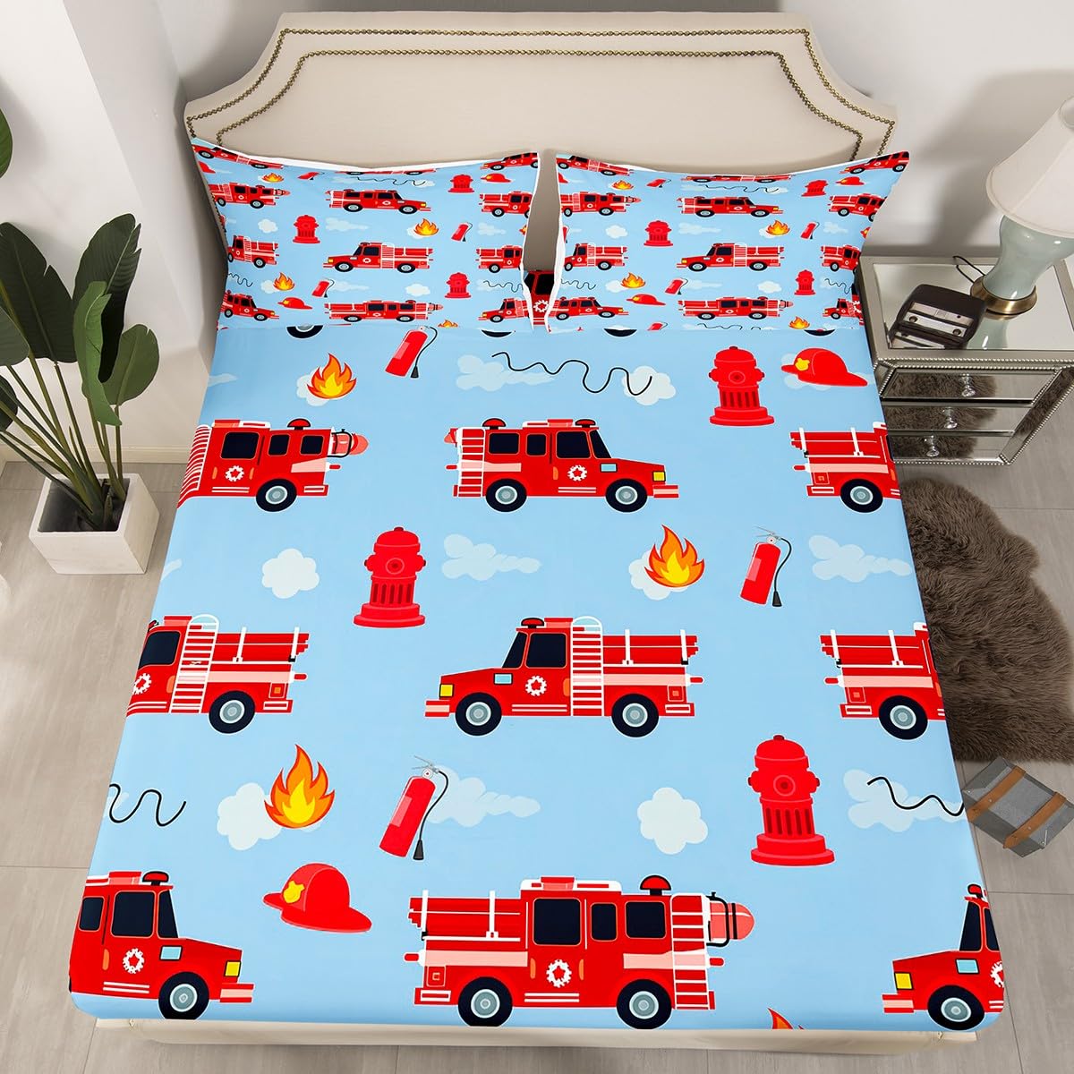 Drap Housse Tracteur 90x190 Enfant - Parure Lit Camion Dessin Animé Microfibre