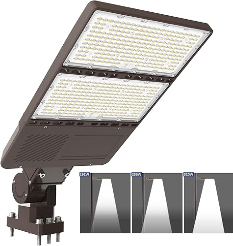 Luz LED de estacionamiento de 320 W, 256 W, 192 W, ajustable, UL DLC, 5000 K, caja de zapatos, luz con fotocélula fotográfica, luces de calle