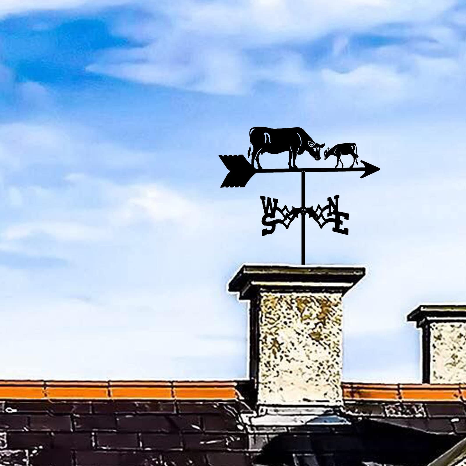 Girouette Silhouette Vache Et Veau – Acier Inoxydable Style Antique, 35x50 Cm Pour Jardin Et Toit