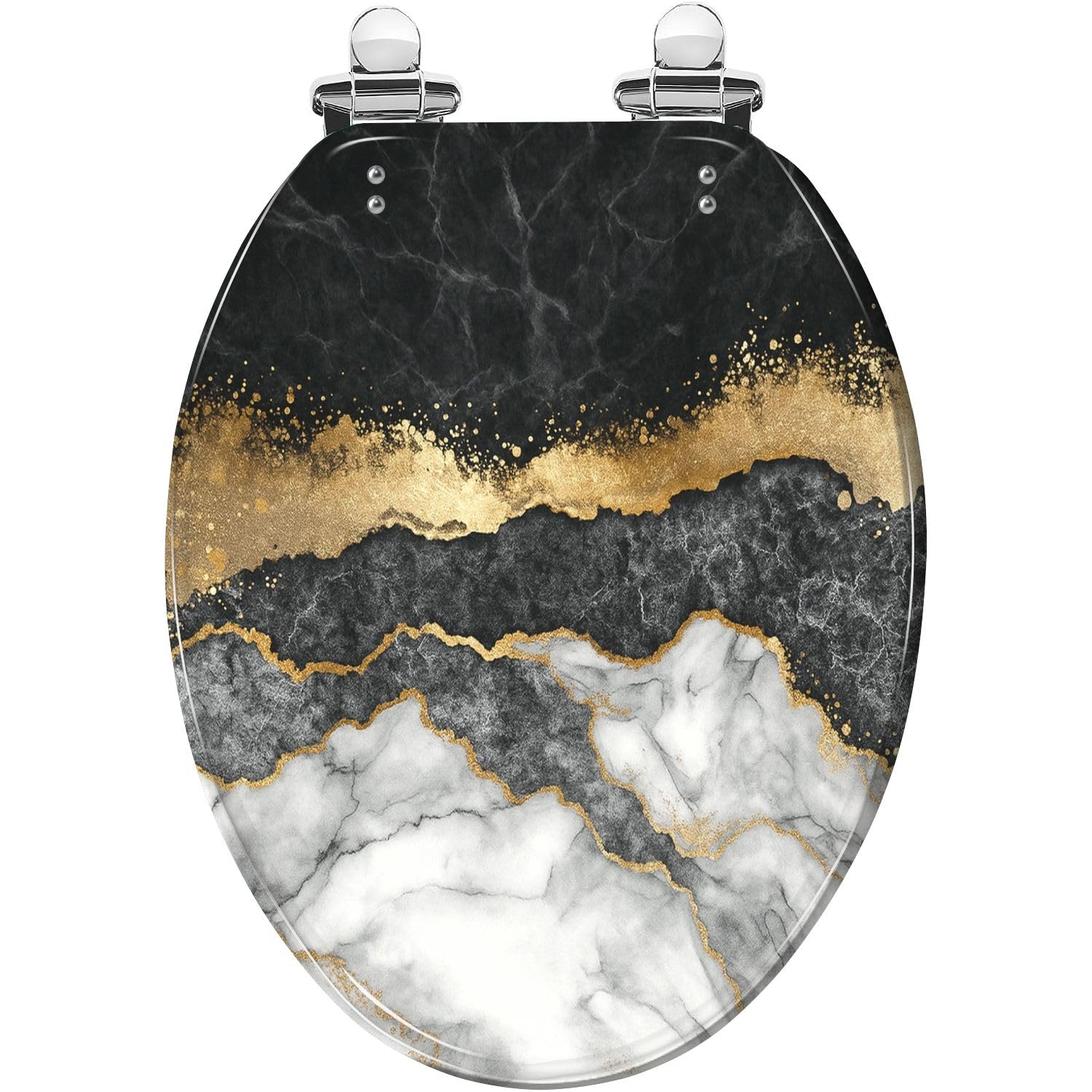 Tazyyzuu Multi1 Creative Gold Green Tropical Palm Leaves Resin Round Toilet Seat Slow Close Lid Quick-Release Hinge Easy Clean(,18.5X14.5)