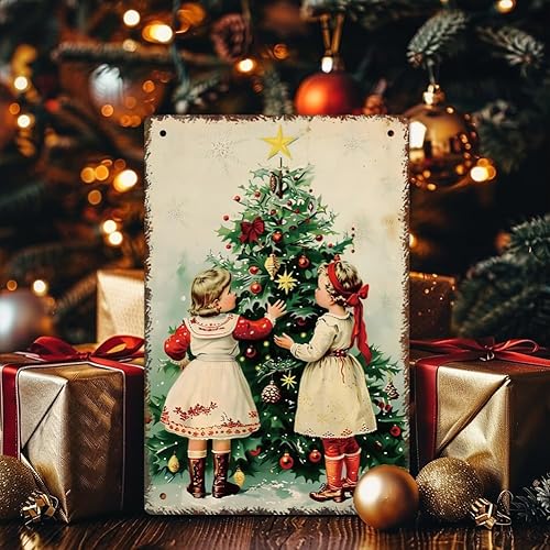 Miniatura 4 de WEBEEDY Cartel de hojalata vintage con texto en inglés "Christmas Sister", diseño retro de metal de Navidad, póster de hojalata gruesa para