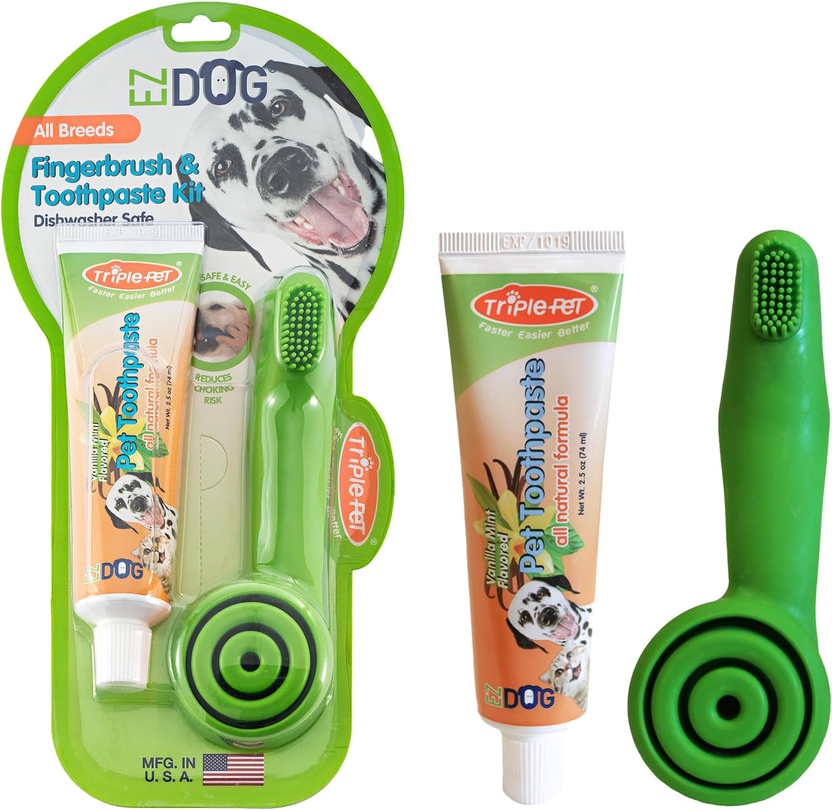 EZDOG by Triple Pet Dental Care Kit Contains Patented Finger Brush and All-Natural Vanilla Toothpaste | Best Dental Care For Dogs For Fresh Breath | Dogs Love the Taste, All Dogs
