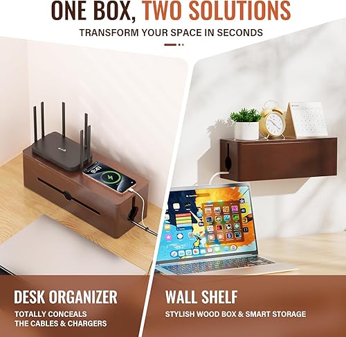 Miniatura 2 de Cinati Caja grande de organización de cables, organizador de cables de madera de 15.8 pulgadas para almacenamiento de cables de piso, caja oculta de
