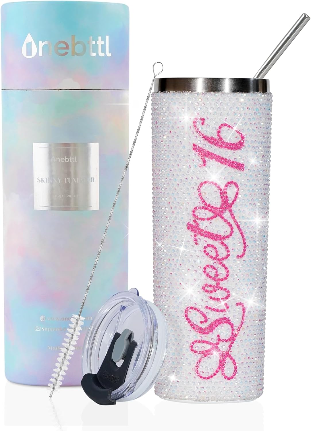 Onebttl Sweet 16 Gifts for Girls, Her, Daughter- Sweet Sixteen - 20oz/590ml Stainless Steel Insulated Glitter Tumbler with Straw, Lid - (Diamond)
