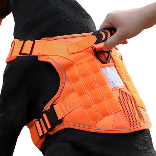 Arnés táctico para perro, 2 correas ligeras con hebilla de metal resistente para perros medianos y extragrandes con 6 parches para perros, arnés