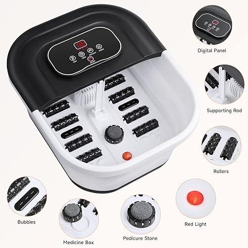 Miniatura 7 de Masajeador de pies plegable para pedicura, baño de pies con burbujas de calor y masaje y chorros, remojo de pies con calefacción de 95  a 118  con 8