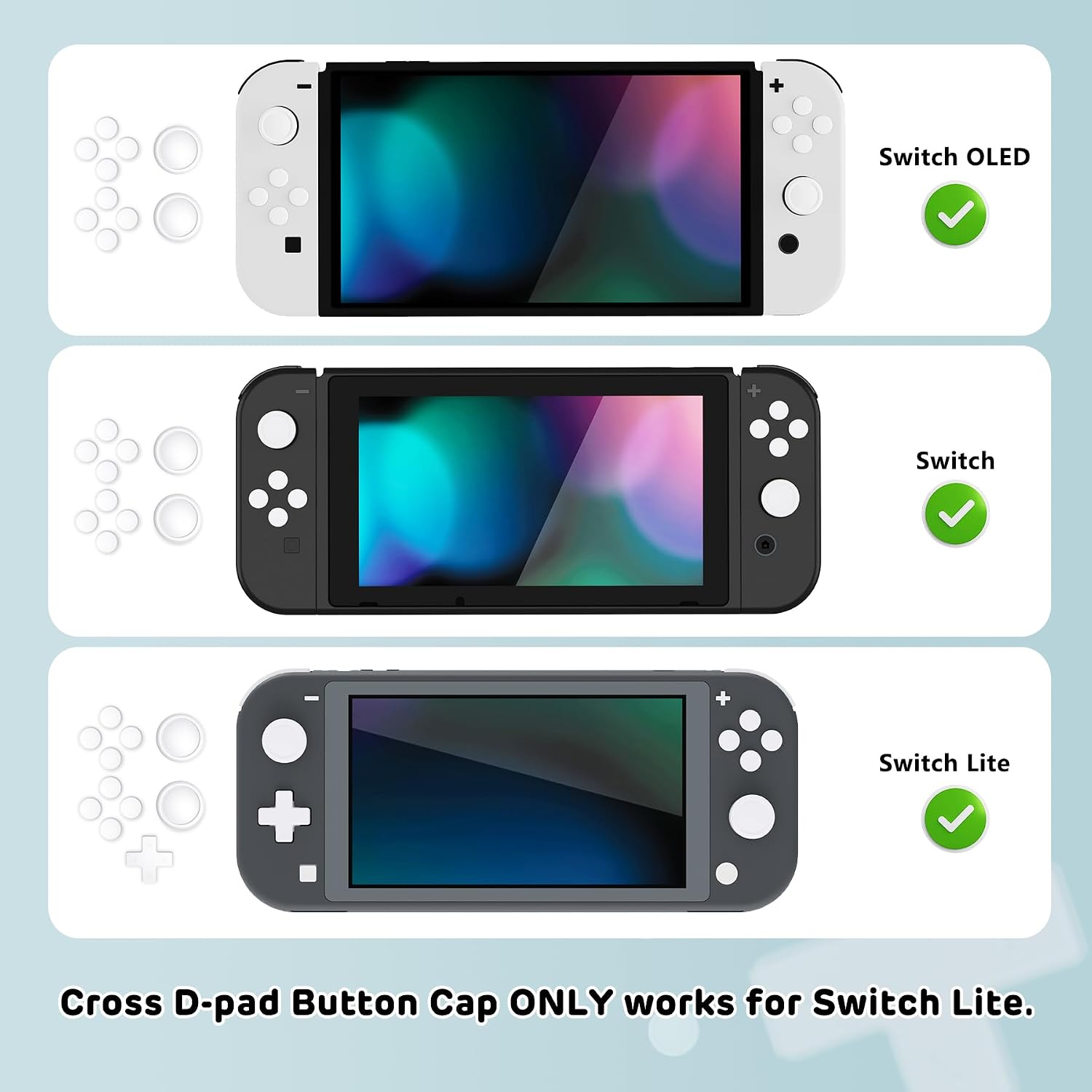 PlayVital Silicone Button Covers and Thumb Grip Set for Nintendo Switch/OLED Joycon/Switch Lite, ABXY D-Pad Directional Button Cap for Joycon, White image 2