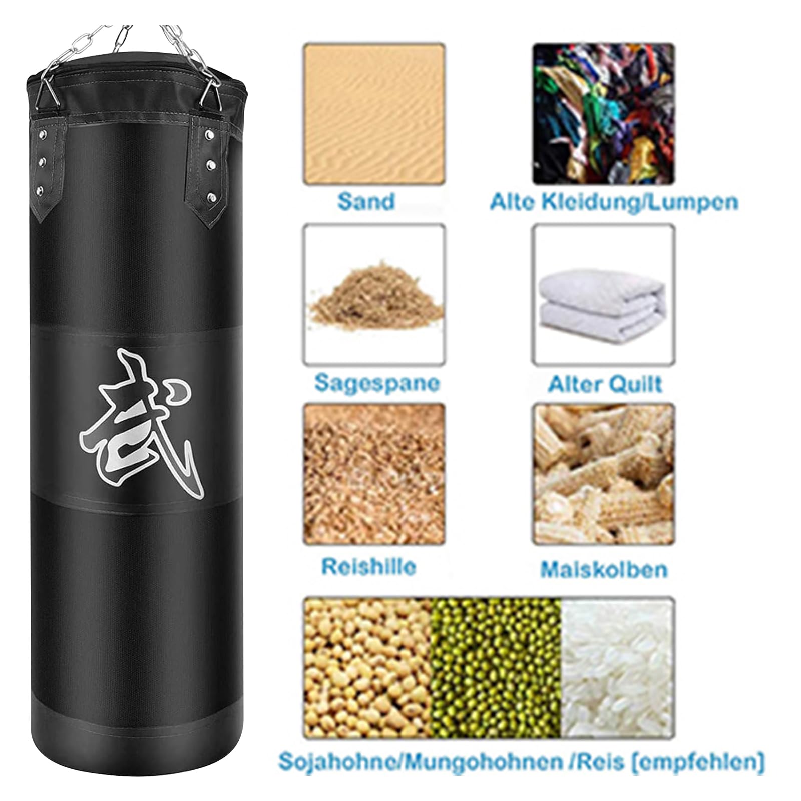 Sac de Frappe Boxe Suspension Kit - Adulte Lourd MMA Punching Muay Thai Arts Martiaux Kickboxing (Non Rempli) Boxe Chaine Punching Bag Sac de Frappe Durable