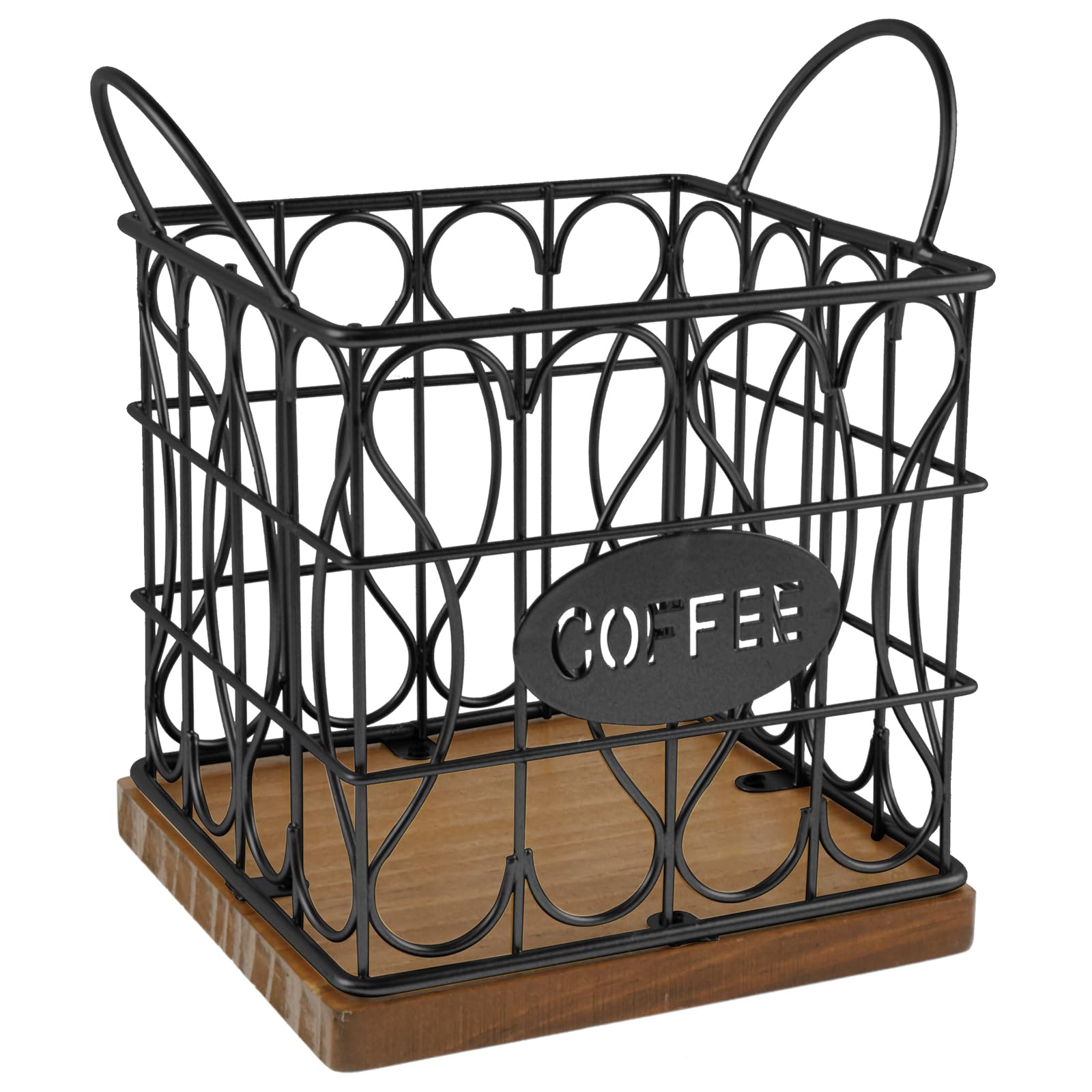 Zhjiutak Black Coffee Pod Holder Organizer, Coffee Capsule Holder Organizer With Wood Base, Coffees Bar Basket,Large Capacity Coffees Pod Basket(Black)