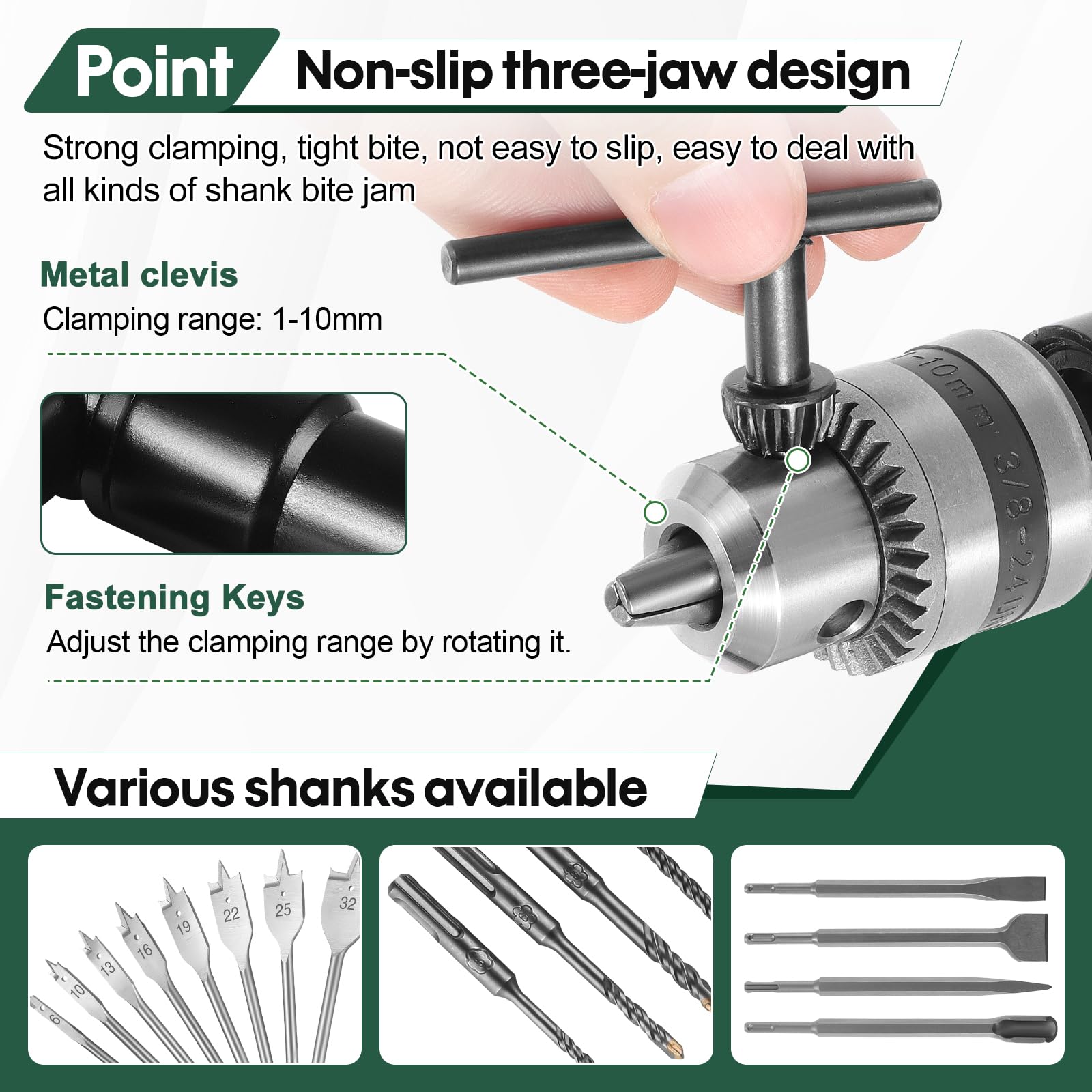 HSEAMALL Right Angle Drill Attachment, 90-Degree Chuck, 1-10mm Range, 8mm Hex Shank, Silver, 1-10mm Metal chuck - Image 3
