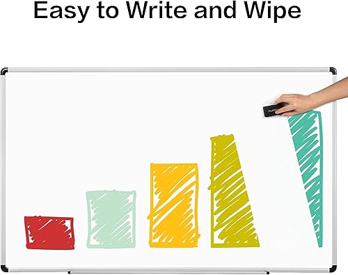 Miniatura 3 de VUSIGN Pizarra magnética de borrado en seco, 24 x 18 pulgadas, pizarra blanca montada en la pared con bandeja para bolígrafos, marco de aluminio