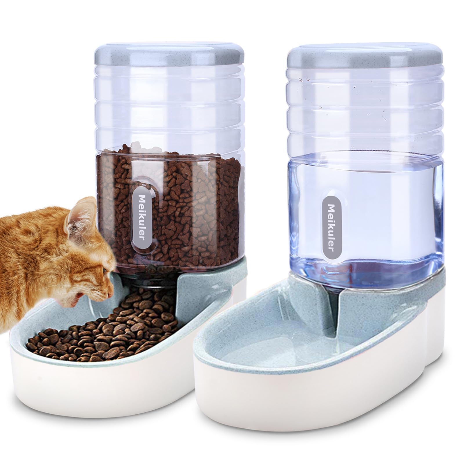 Distributore automatico di acqua da 3,8 l, 3,8 l, distributore automatico di cibo secco, stazione di alimentazione per cani, gatti, animali domestici (grigio)