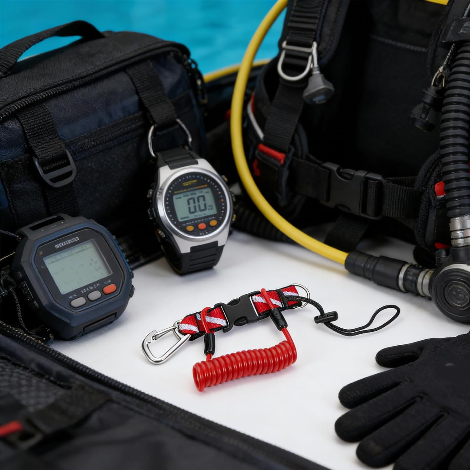 Diving Camera Lanyard: Scuba Diving Lanyard - Dive Coiled Spring with Quick Release Buckle - Scuba Camera Light Tether for Fishing, Hiking, Camping
