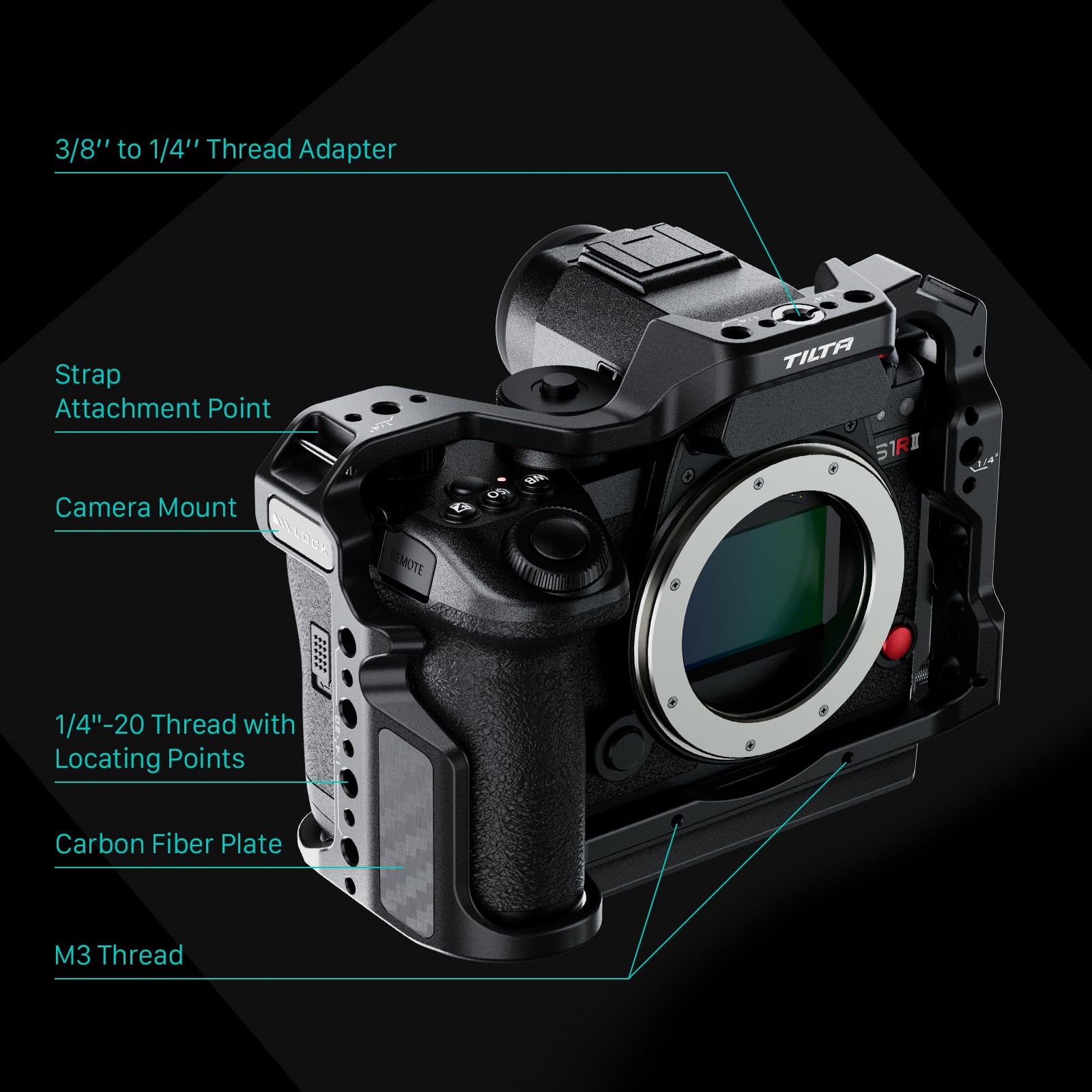 Tilta Gabbia S1R ii, gabbia per fotocamera completa compatibile con S1R/S5 IIX/G9 II, filettatura 1/4″-20 - Nero TA-T80-FCC-B